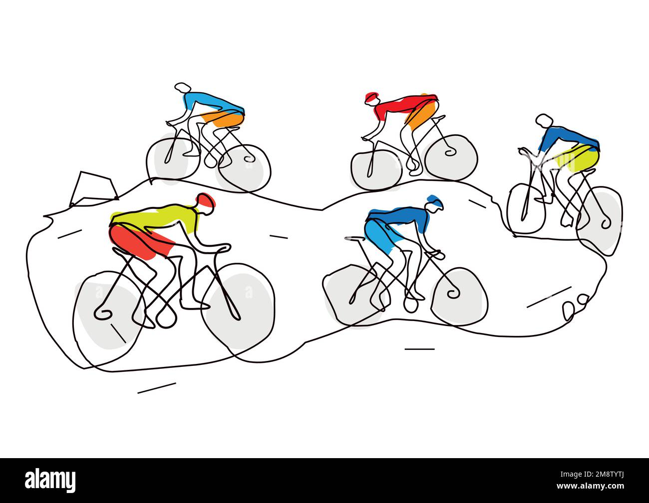 VTT, compétition de cyclo-cross, course cycliste, art stylisé. Illustration amusante du VTT extrême mtb. Mise en plan de ligne continue. Illustration de Vecteur