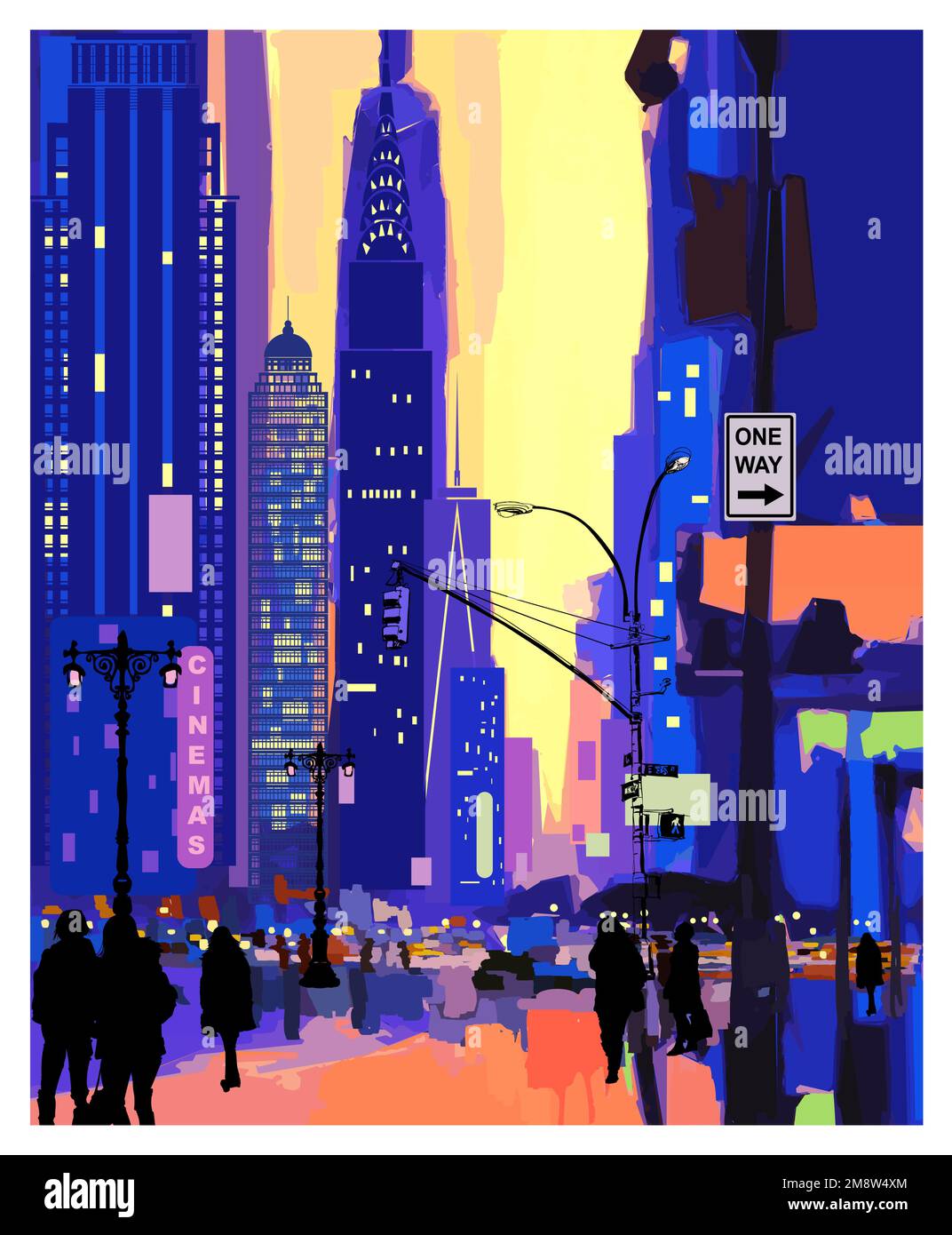 Représentation originale et colorée de la ville de New York, des gratte-ciel de Manhattan et des gratte-ciels de bureau - illustration vectorielle (idéale pour l'impression, po Illustration de Vecteur