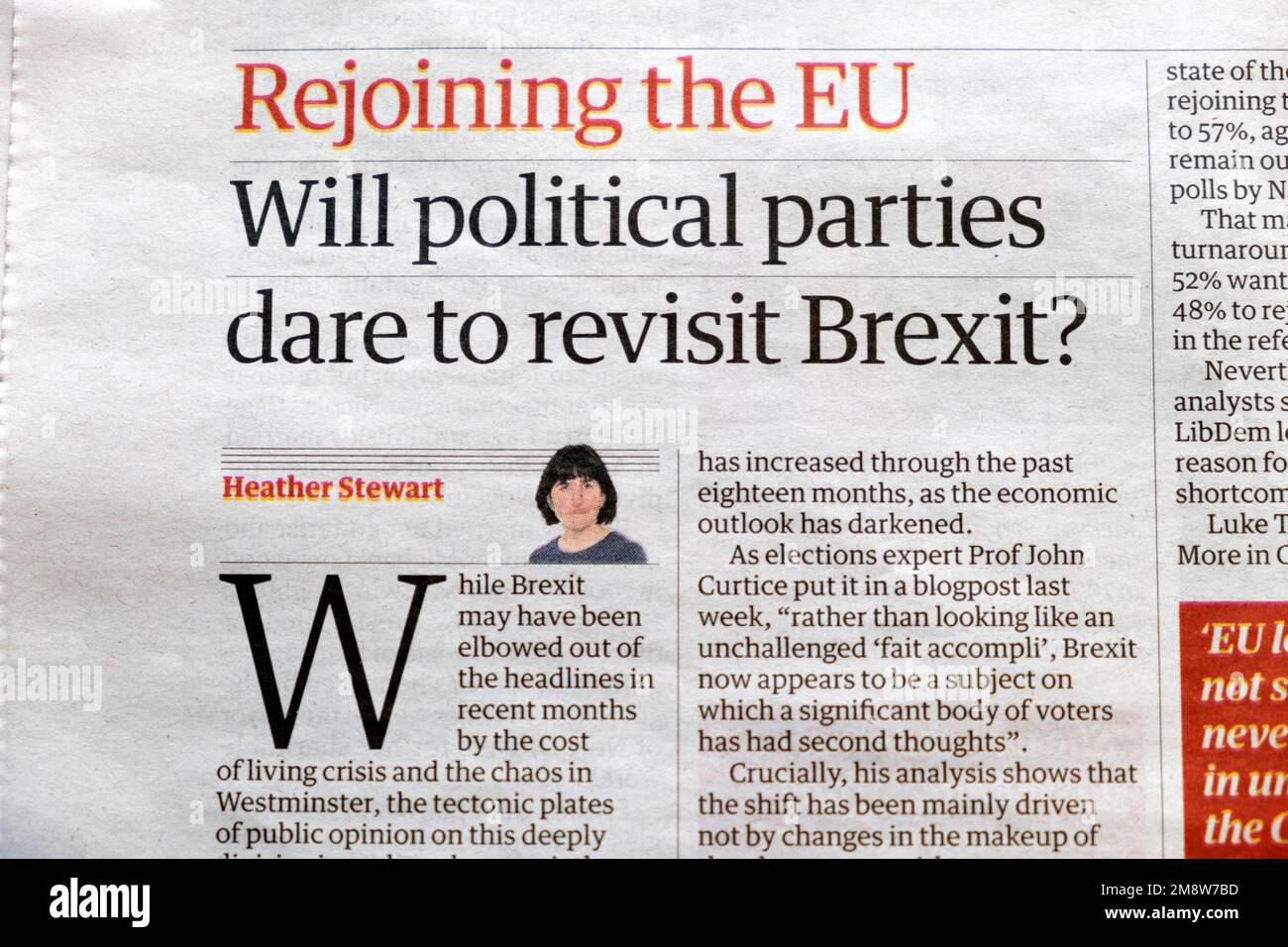 « Rejoindre l'UE les partis politiques oseront-ils revoir le Brexit ? » Journal Guardian titre Brexit couper l'écrêtage article 14 janvier 2023 Royaume-Uni Banque D'Images