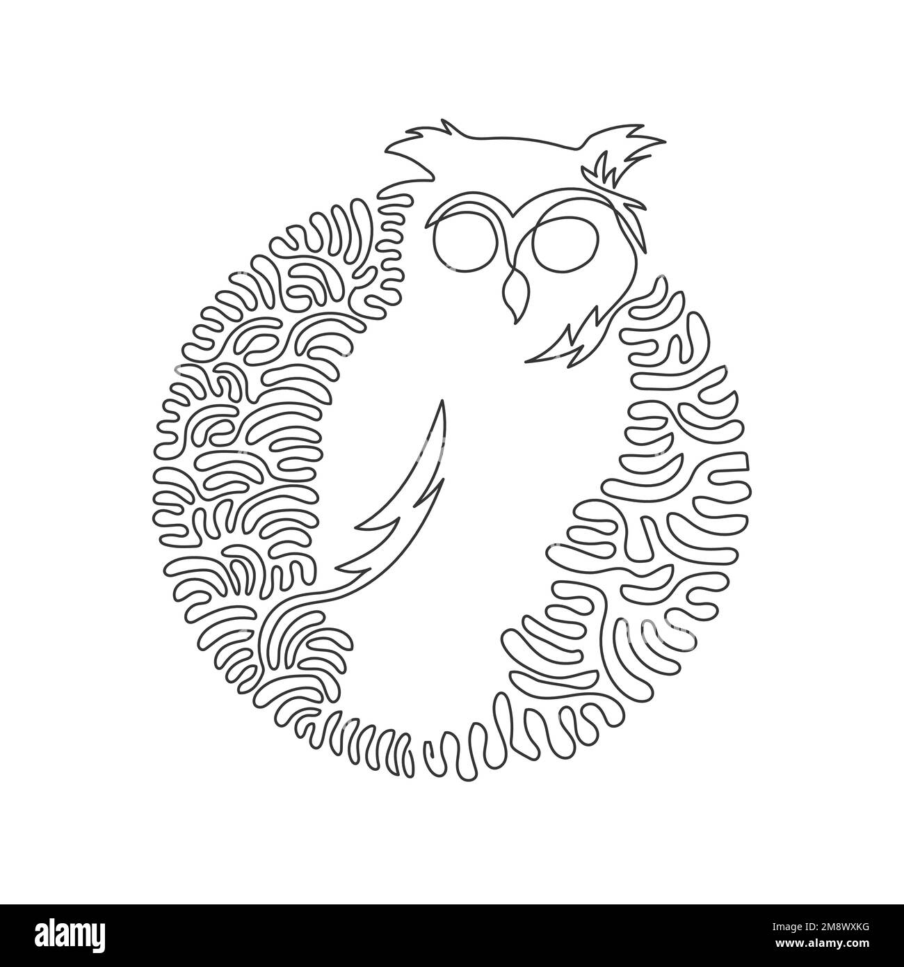 Un seul tourbillon ligne continue dessin de chouette chouette art abstrait Dessin en ligne continue dessin graphique dessin vectoriel illustration style de hibou prédateur Illustration de Vecteur