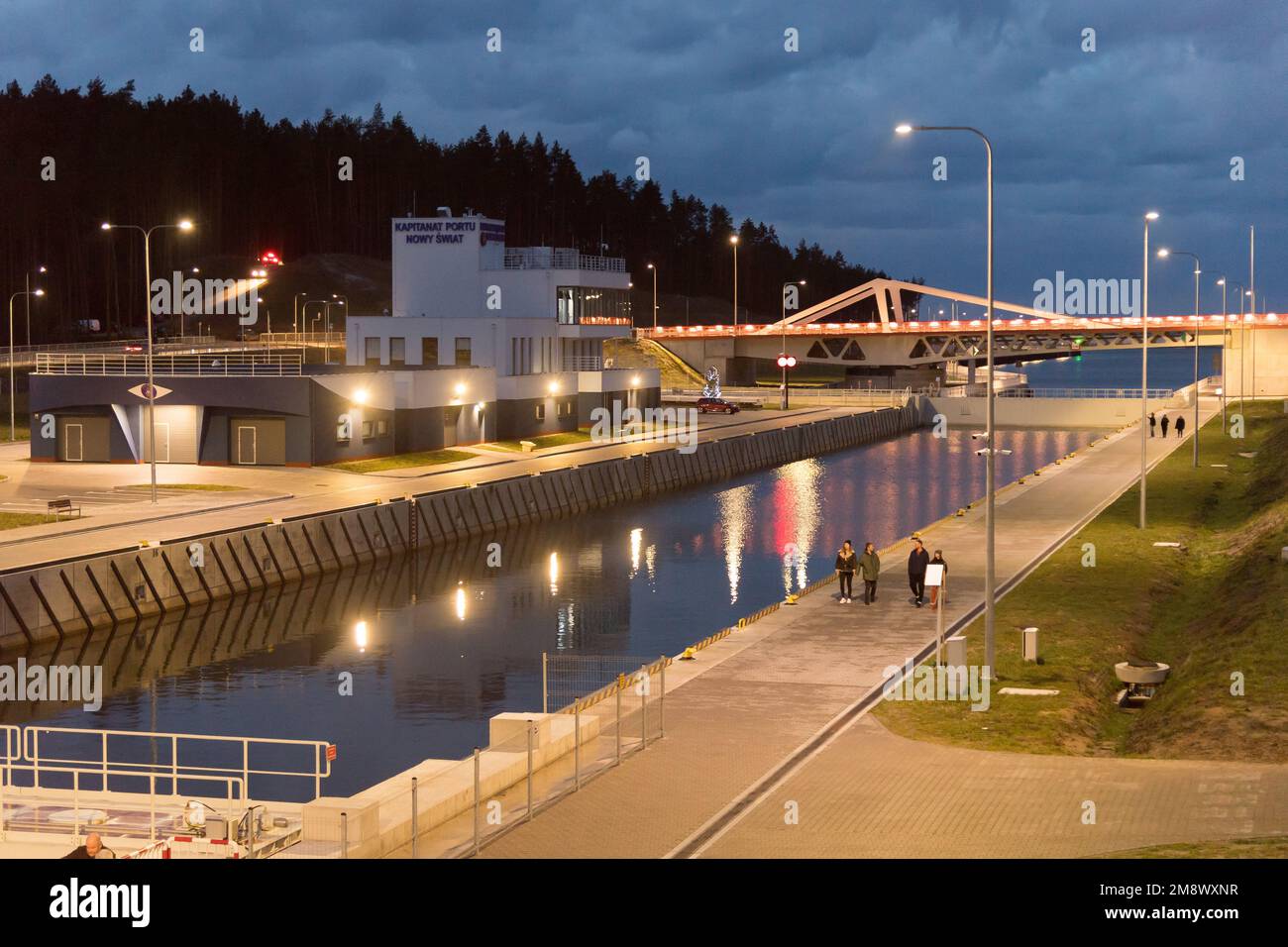 Le canal Vistule Spit reliant le port d'Elblag et le lagon de Vistule à la mer Baltique sans passer par le détroit russe de Baltiysk. Nowy Swiat, Pologne © W Banque D'Images