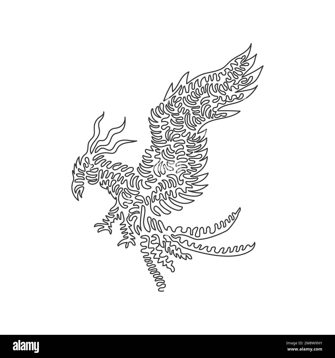 Un seul dessin d'une ligne de l'art abstrait Phoenix volant mignon Dessin en ligne continue dessin graphique illustration vectorielle de l'oiseau immortalité pour icône Illustration de Vecteur