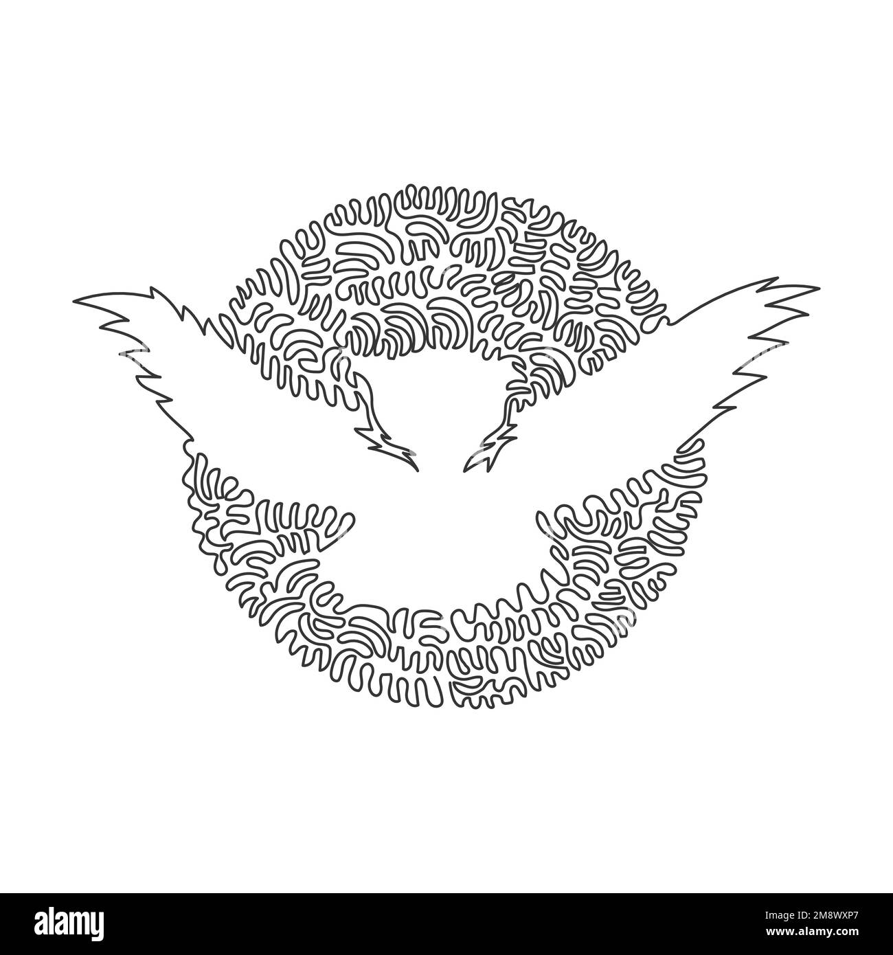 Courbe continue une ligne dessinant l'art abstrait de la chouette volante. Illustration vectorielle de contour modifiable à une seule ligne des plumes d'aile pour la mouche silencieuse Illustration de Vecteur