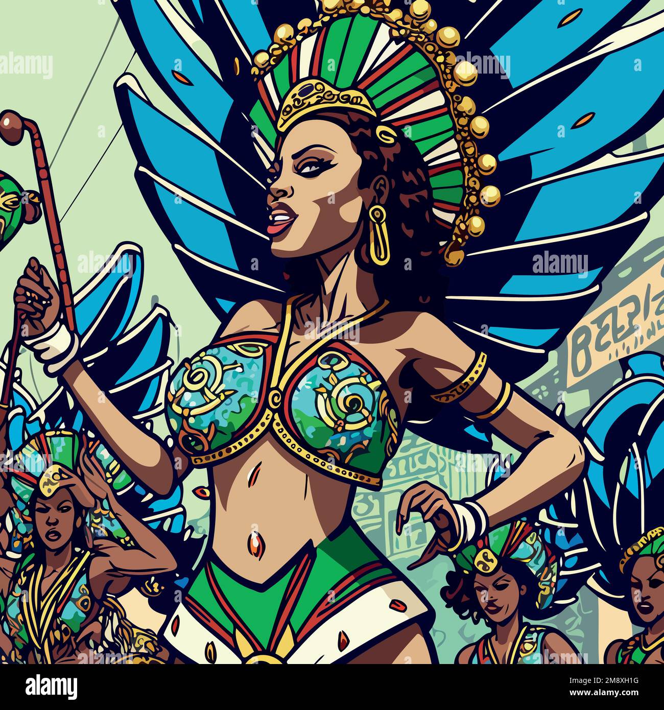 Illustration d'un personnage fictif costumé représentant une école de samba fictive au carnaval brésilien Illustration de Vecteur