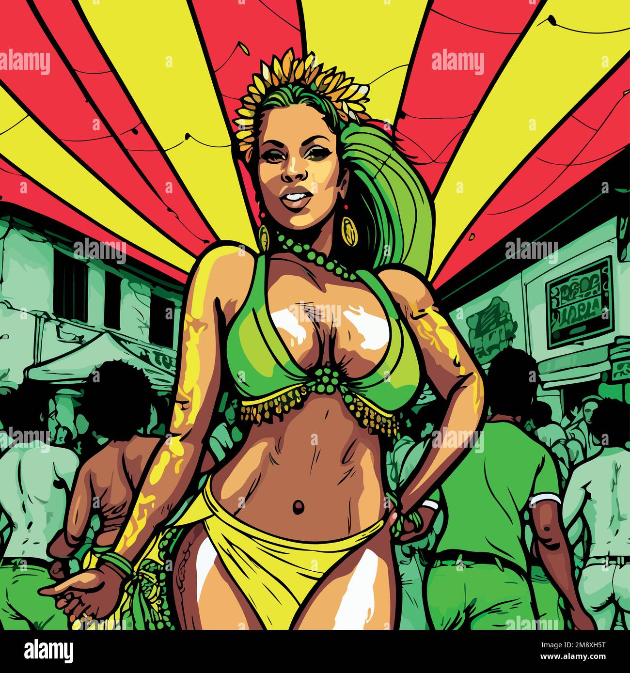 Illustration d'un personnage fictif costumé représentant une école de samba fictive au carnaval brésilien Illustration de Vecteur