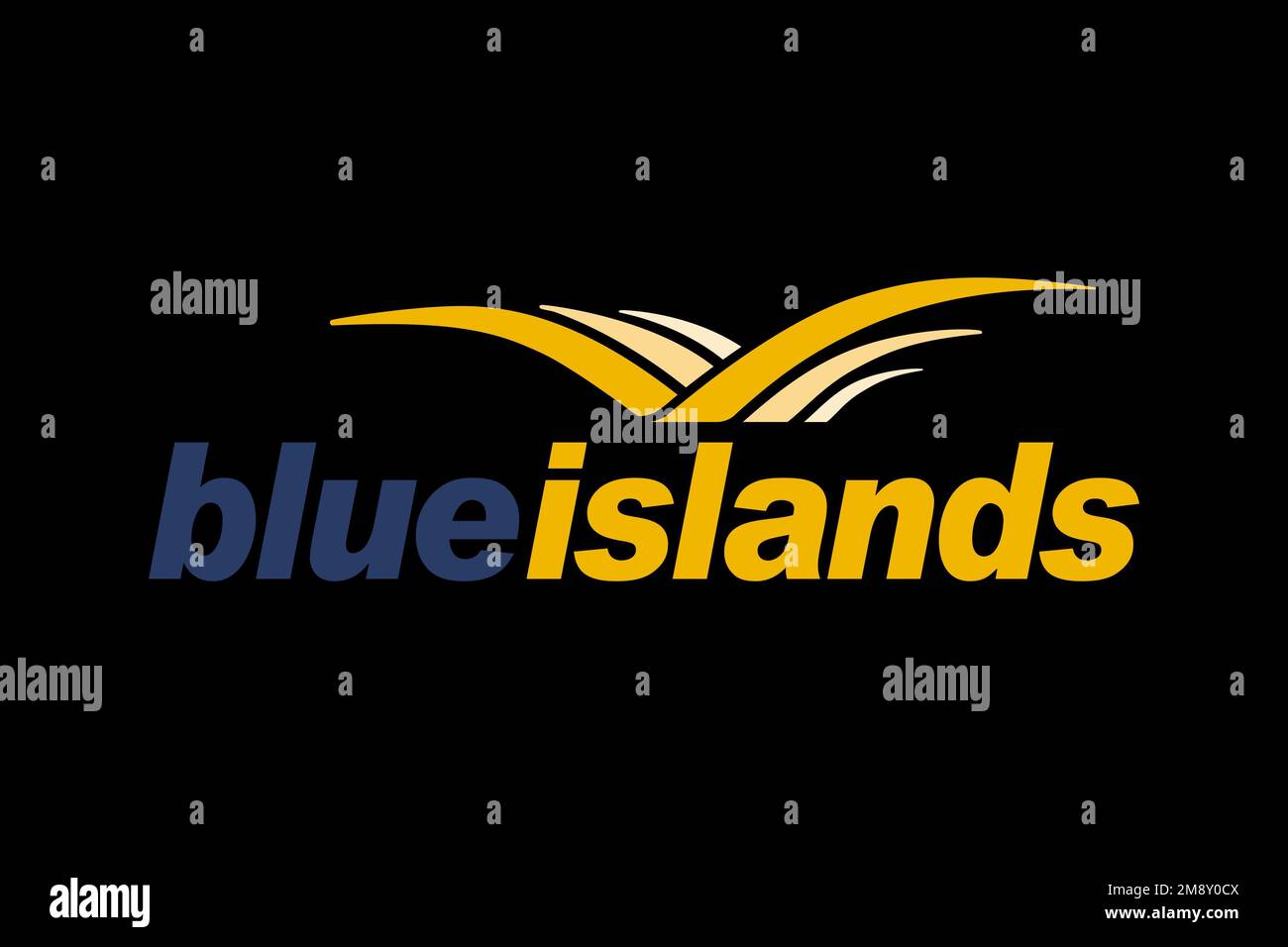 Blue Islands, logo, fond noir Banque D'Images