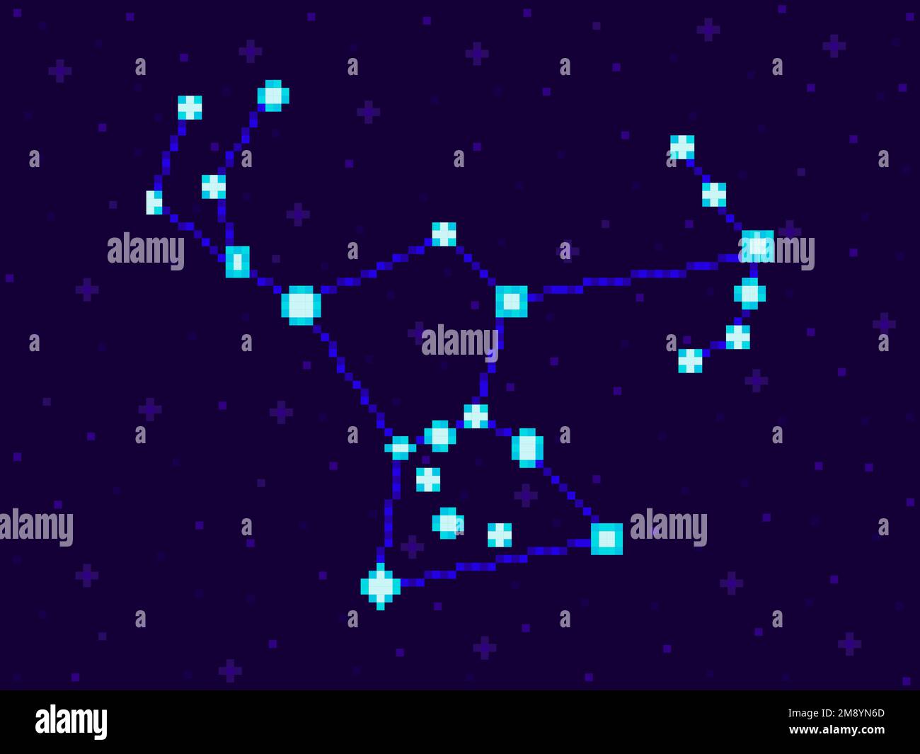 Constellation ORION en style pixel. des stars 8 bits dans le ciel nocturne dans un style rétro de jeu vidéo. Groupe d'étoiles et de galaxies. Conception pour les applications Illustration de Vecteur