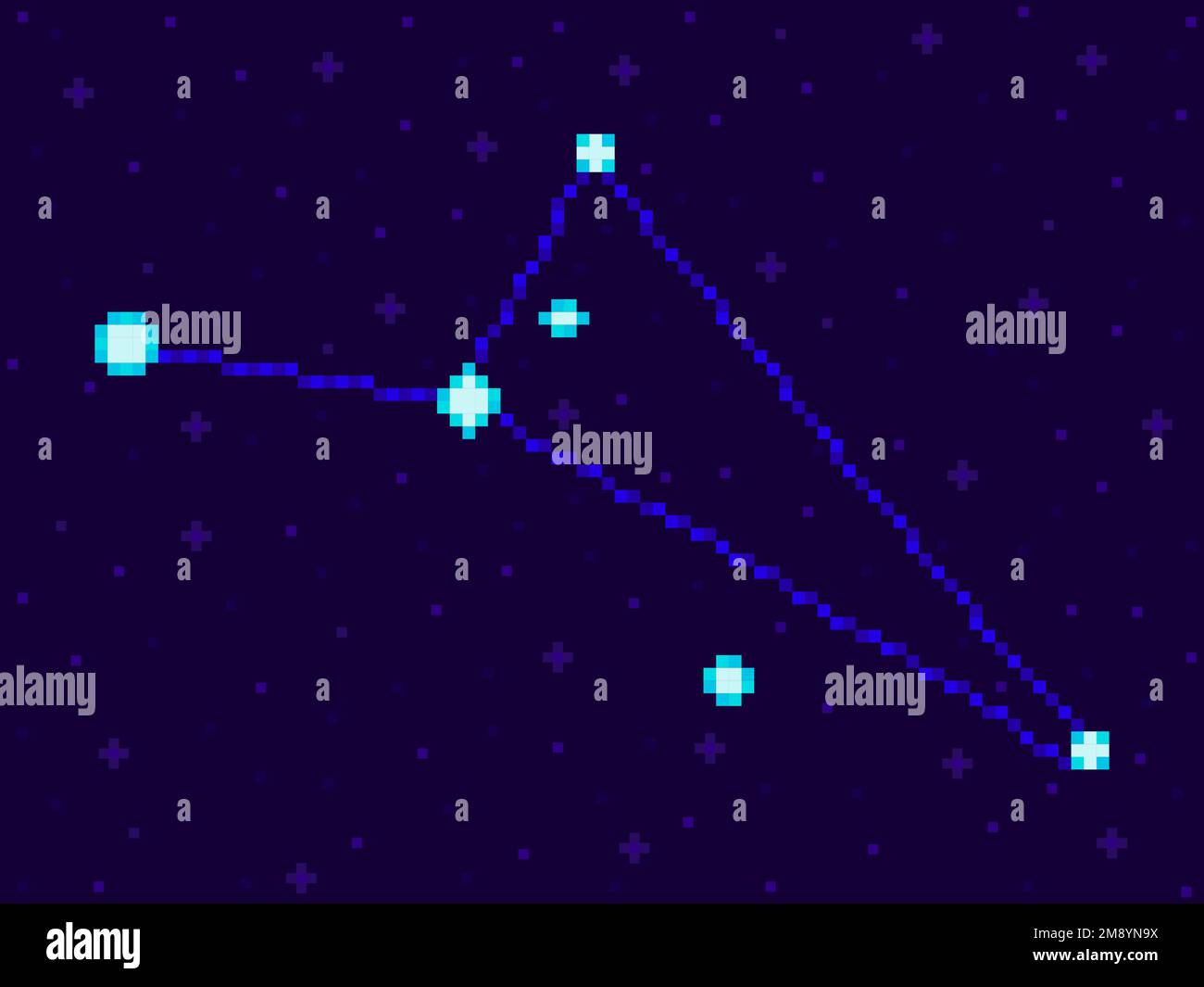 Constellation Octans en style pixel. des stars 8 bits dans le ciel nocturne dans un style rétro de jeu vidéo. Groupe d'étoiles et de galaxies. Conception pour application Illustration de Vecteur