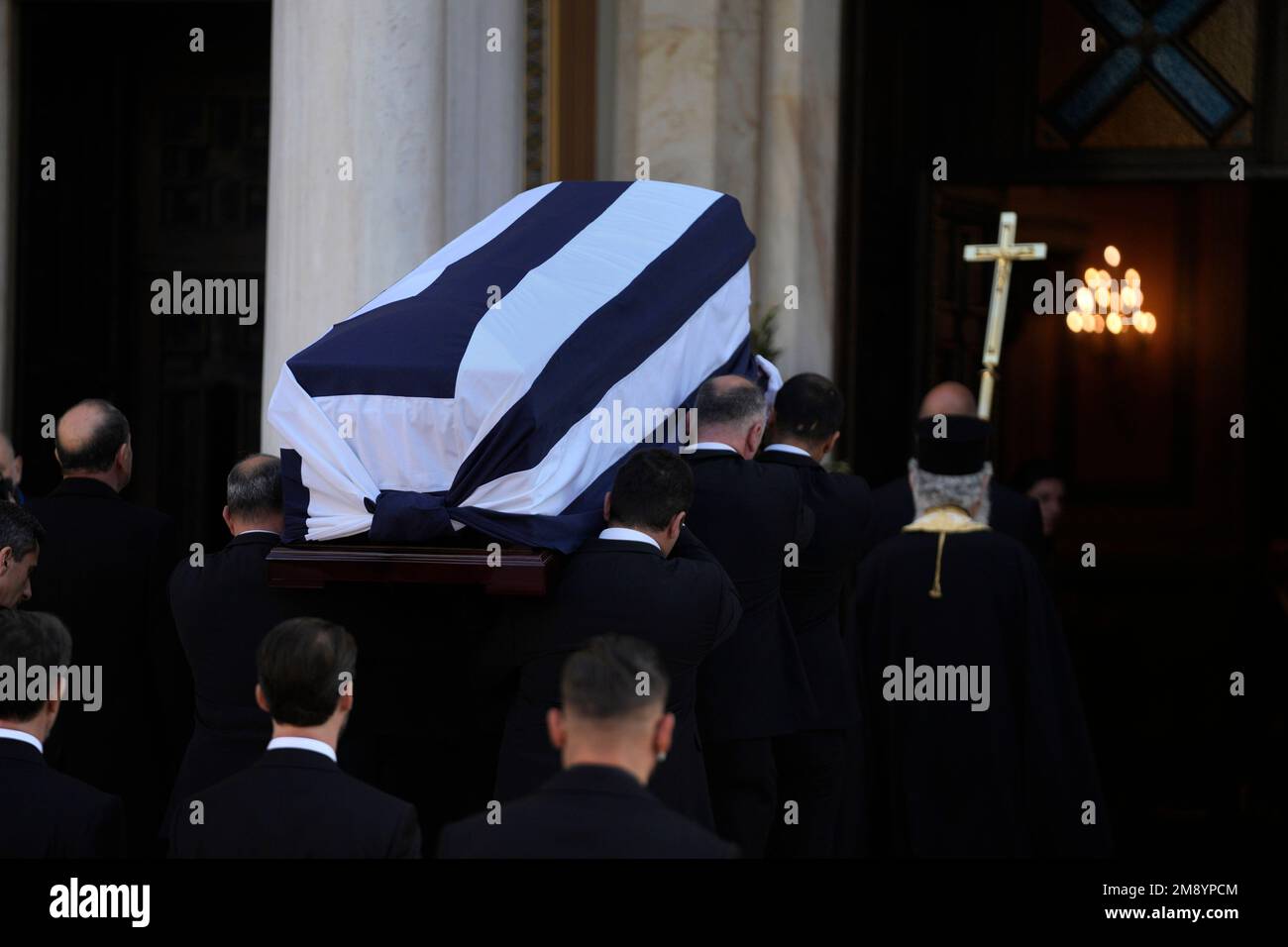The coffin of former king of Greece Constantine II arrives at the