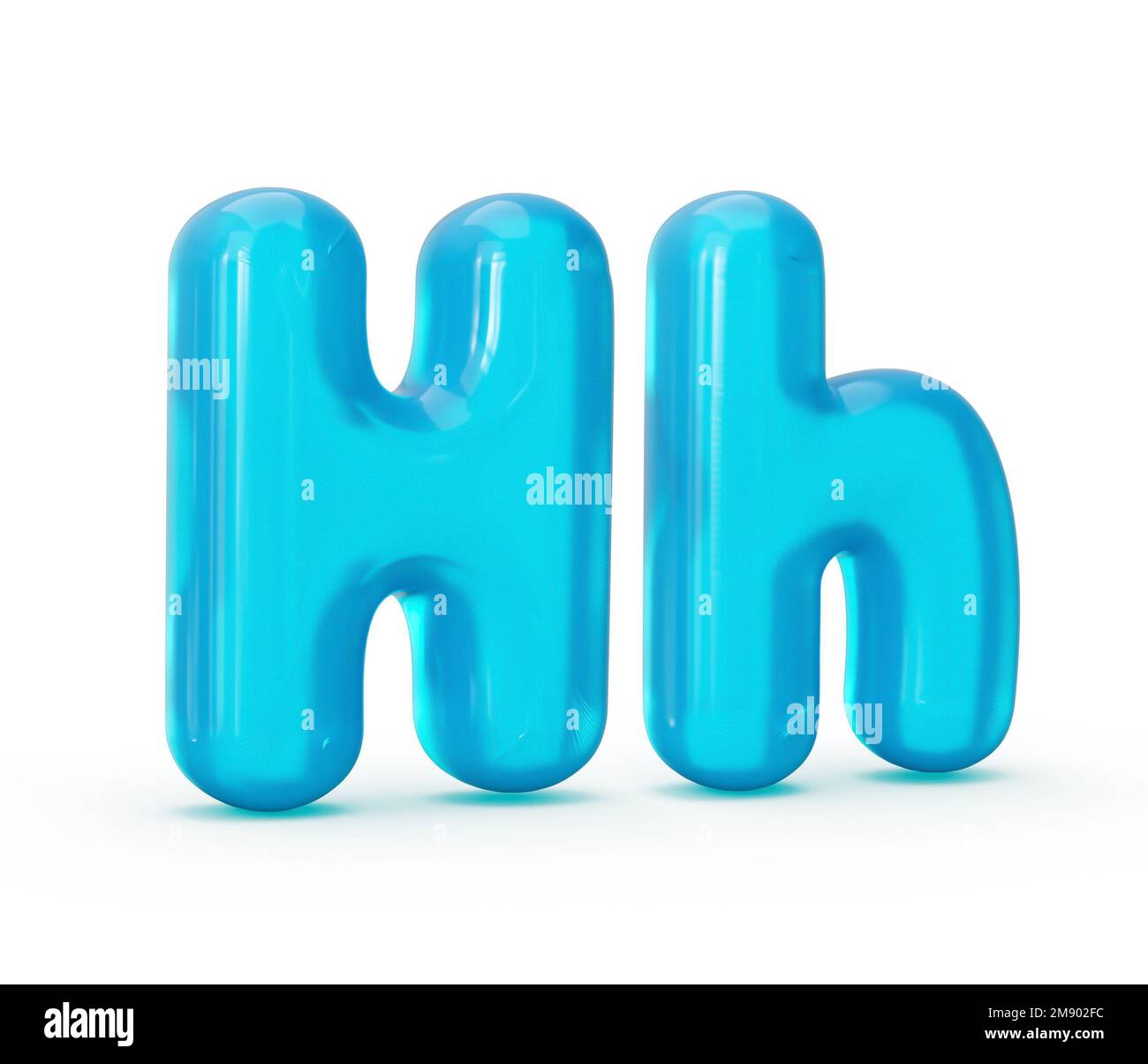 Un rendu en 3D d'une lettre H bleu aqua en gelée isolée sur un fond blanc Banque D'Images