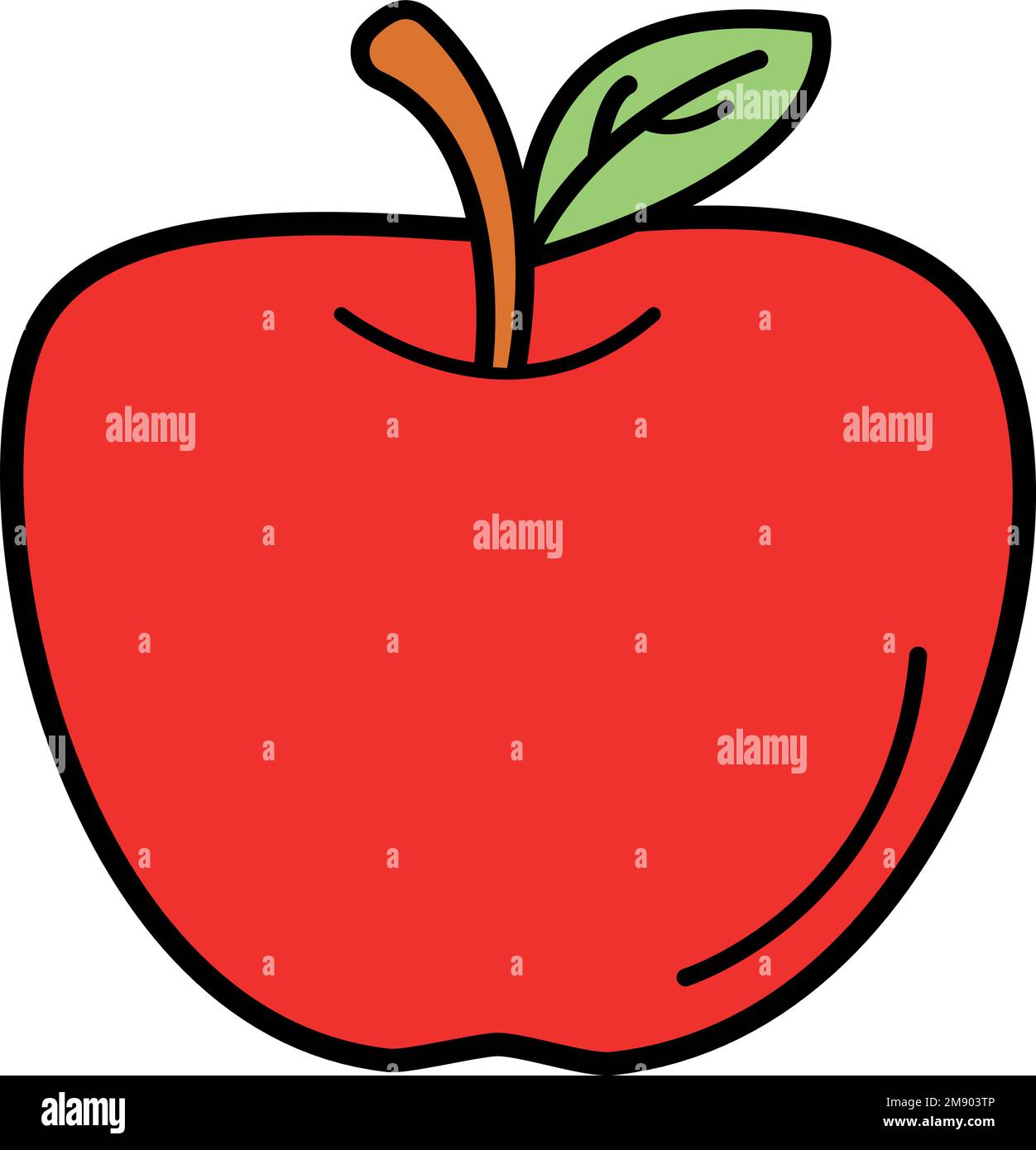 Vecteur libre. Illustration d'un fruit de pomme rouge de couleur. Dessin animé, icône pomme. Arrière-plan blanc avec contour noir. Illustration de Vecteur