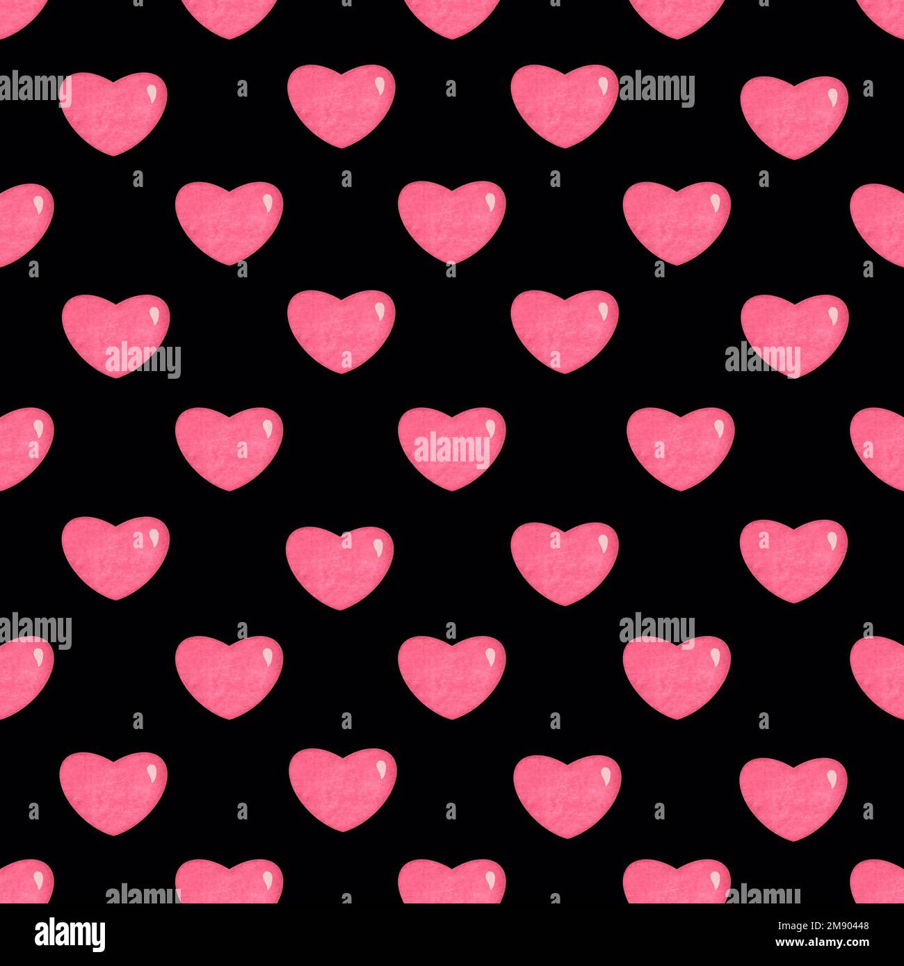 Motif raster sans couture avec coeurs texturés roses sur fond noir. Symétrie coeurs fond romantique Banque D'Images