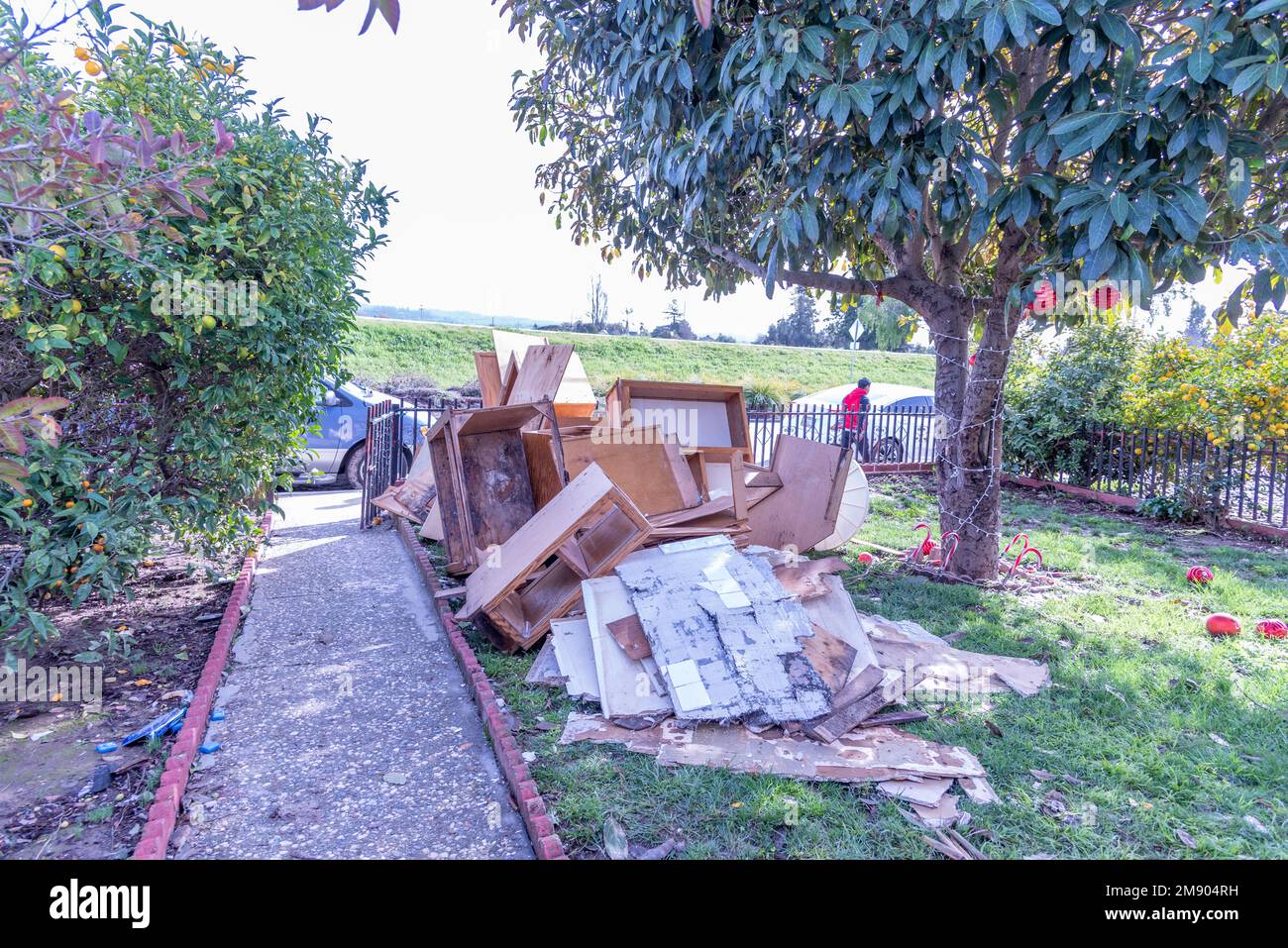 Santa Cruz County, Watsonville, CA, États-Unis le 12 janvier 2023. Destruction lors de l'inondation de maisons dans la région entre la rivière Passaro et la rivière Sausipuedes, cau Banque D'Images