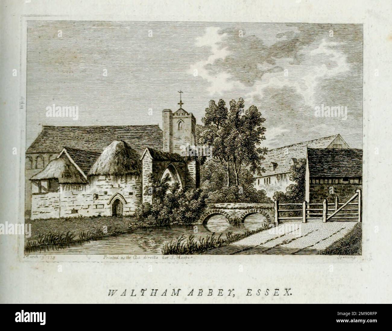 Waltham Abbey est une ville et une paroisse civile dans le district forestier d'Epping d'Essex, dans la zone métropolitaine et urbaine de Londres, Angleterre, à 14 miles (23 km) au nord-est de Charing Cross. Il se trouve sur le méridien de Greenwich, entre la rivière Lea à l'ouest et la forêt d'Epping à l'est, avec de grandes sections formant une partie de la ceinture verte métropolitaine. La ville borde les terres d'Upland de Nazeing et d'Epping au nord, Chingford au sud, Loughton, Theydon Bois et Buckhurst Hill à l'est et au sud-est, et Waltham Cross, Cheshunt et Enfield à l'ouest. Du livre ' supplément aux antiquités Banque D'Images