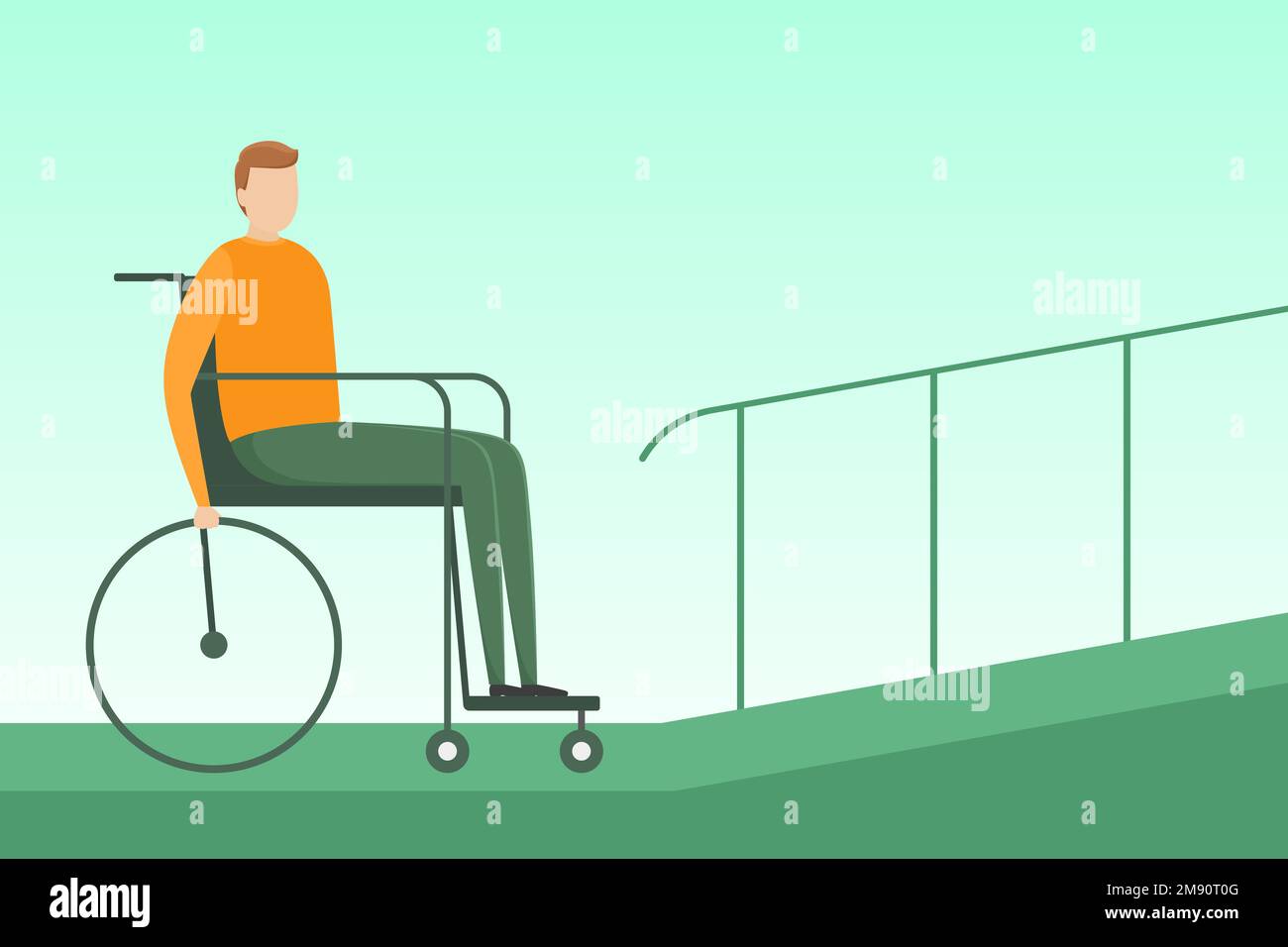 Homme handicapé en fauteuil roulant sur la rampe. Illustration vectorielle. Illustration de Vecteur