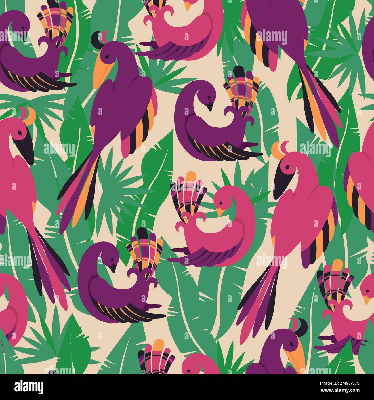 Motif coloré d'oiseaux tropicaux sans couture Illustration de Vecteur