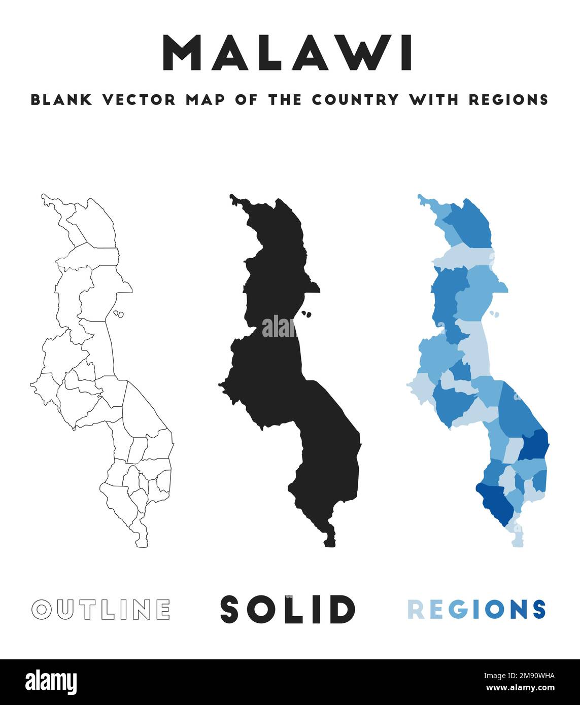 Carte du Malawi. Frontières du Malawi pour votre infographie. Forme vectorielle du pays. Illustration vectorielle. Illustration de Vecteur