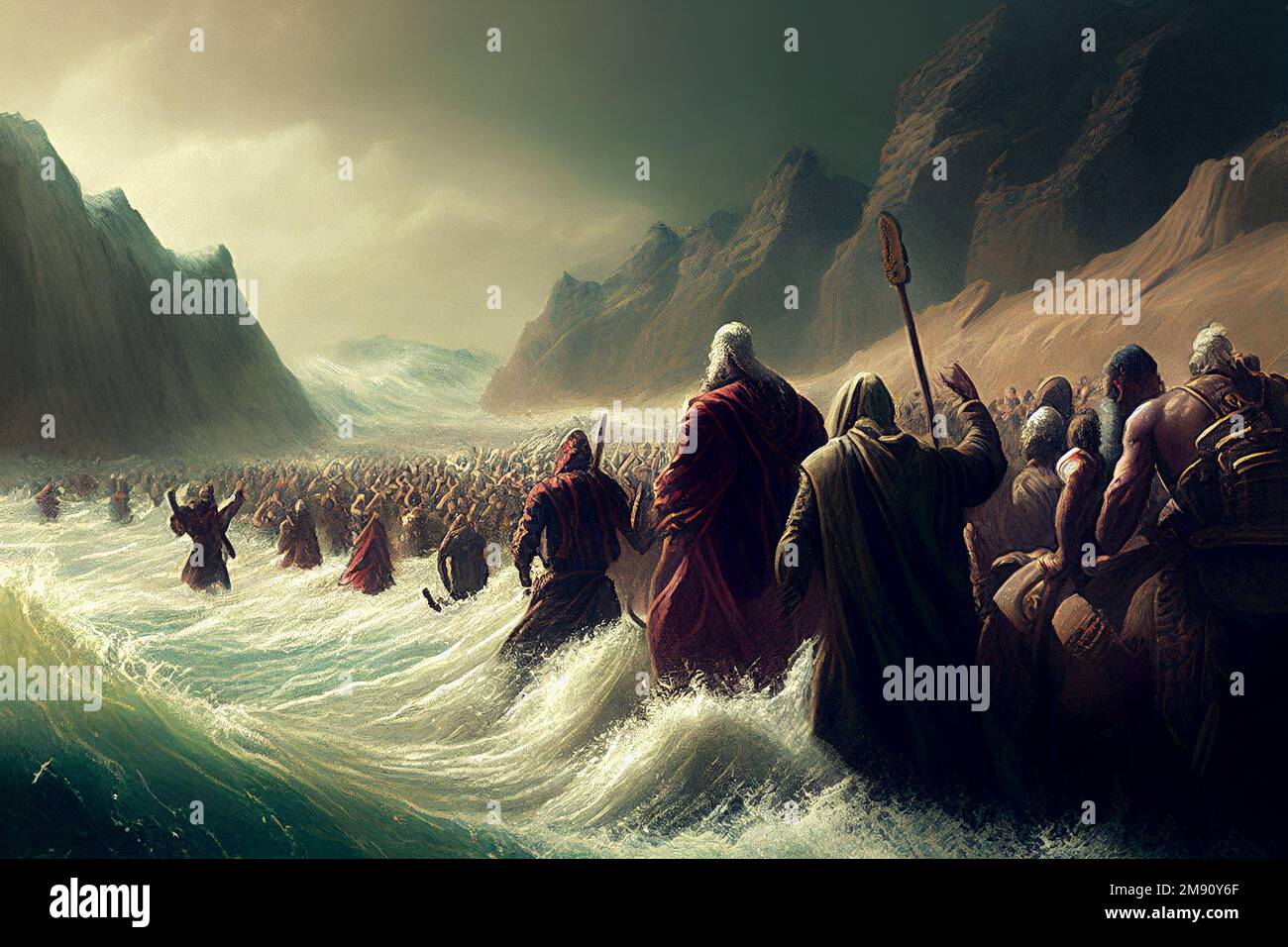 Exode de la bible, Moïse traversant la mer Rouge avec les Israélites, s