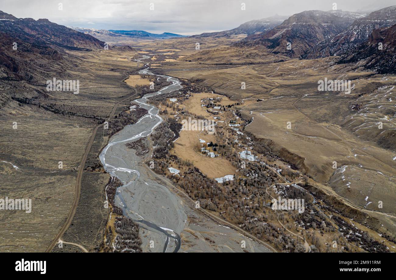 South Fork Canyon avec vue sur la rivière Shoshone près de Cody Wy Banque D'Images