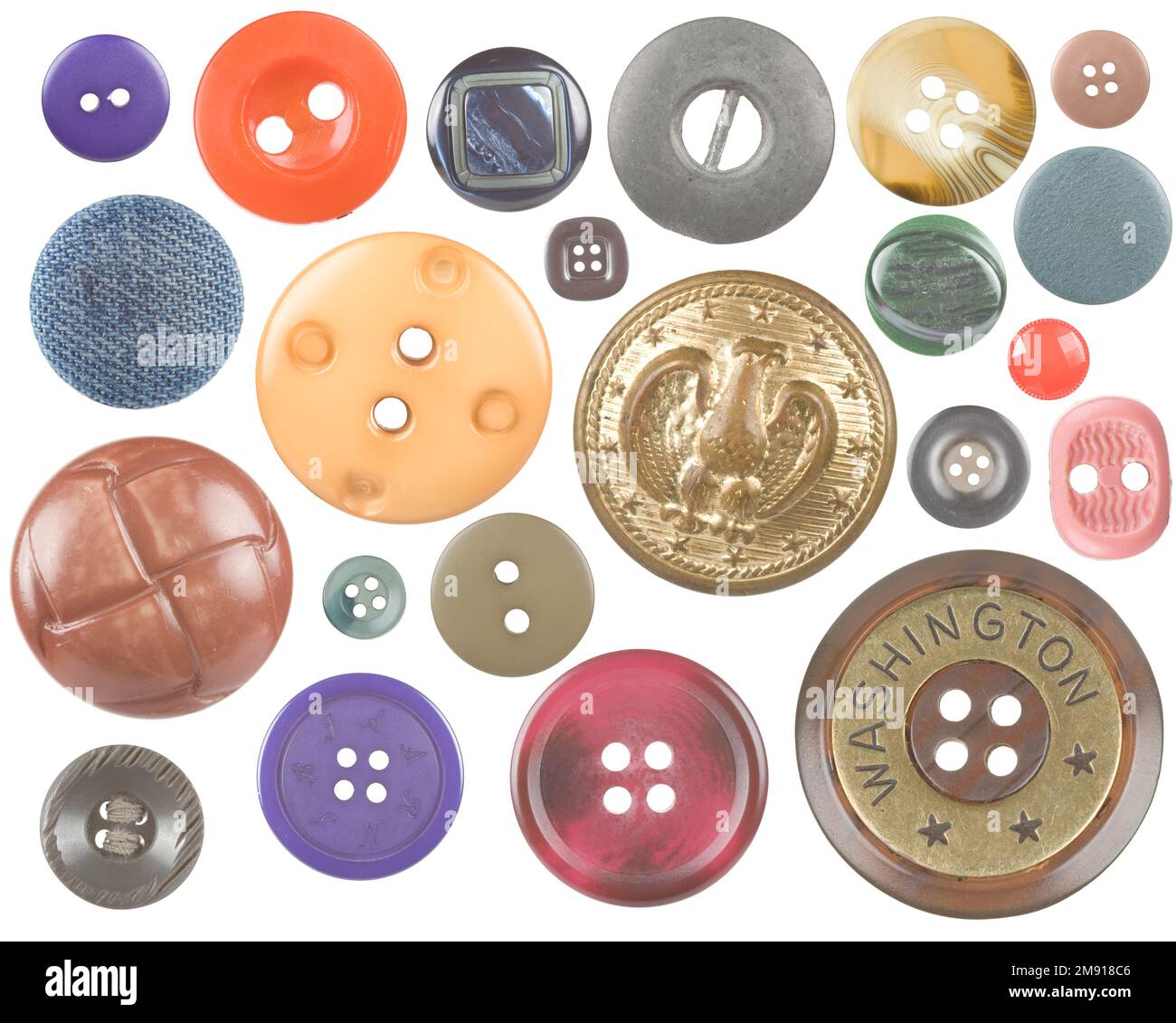 Un ensemble d'anciens boutons sur blanc Banque D'Images