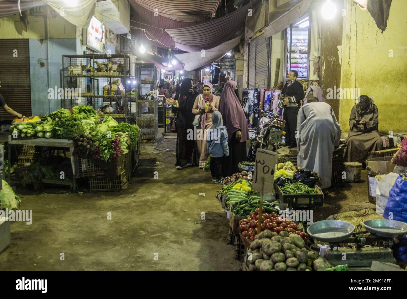 ASSOUAN, EGYPTE: 12 FÉVR. 2019: Gens au vieux souk (marché) à Assouan, Egypte Banque D'Images