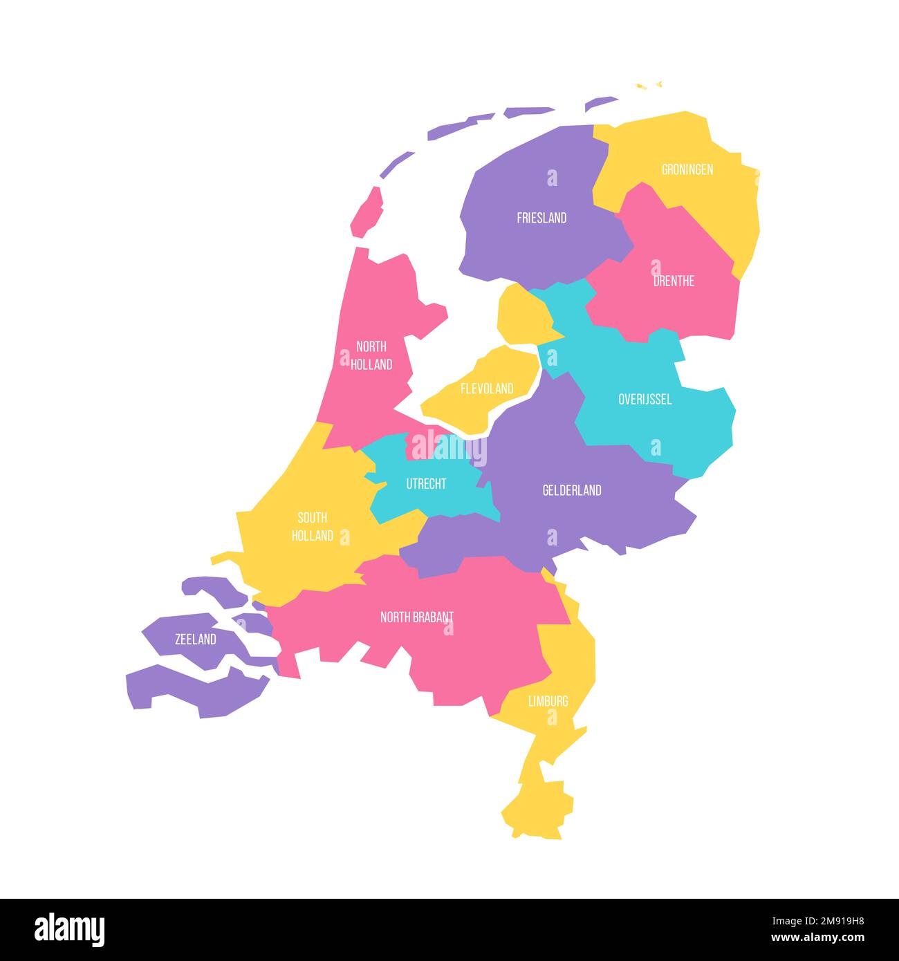 PaysBas carte politique des divisions administratives provinces. Carte vectorielle colorée