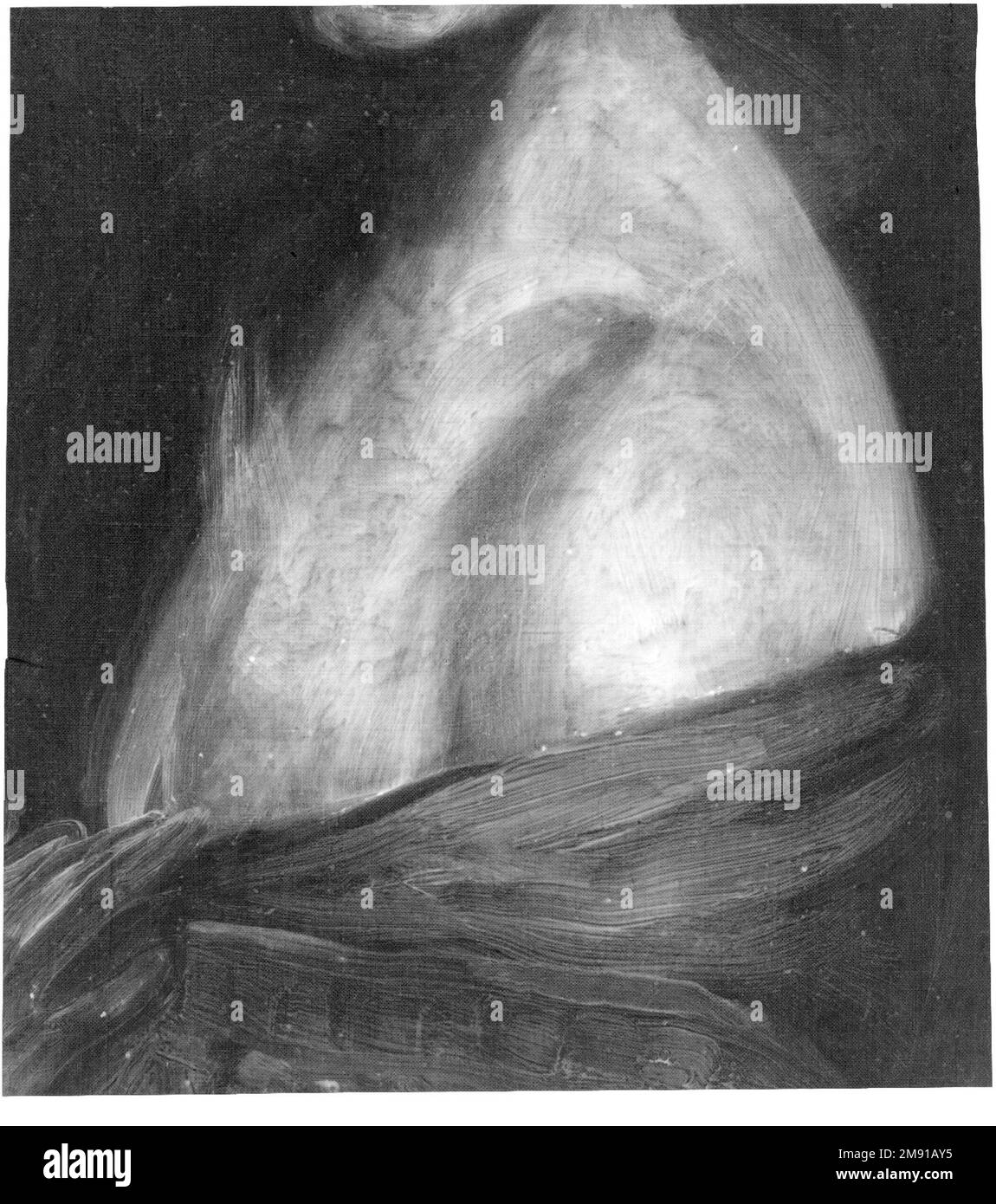 Femme à Manteau Robert Henri (américain, 1865-1929). Femme à Manteau, 1898. Huile sur toile, 58 1/16 x 38 11/16 in. (147,5 x 98,3 cm). Peint à Paris à une époque où Robert Henri était déterminé à faire sa marque professionnelle en tant que jeune artiste, ce travail, dans une palette sombre et fumée rappelant délibérément les anciens maîtres européens, présente son modèle préféré, Berthe Terrier. Bien qu'il ait volontairement allié son art avec la tradition vénérée, Henri a également ajouté une ambiance contemporaine en présentant Terrier avec une expression audacieuse et presque provocante. Les radiographies révèlent qu'Henri a repeint cette œuvre en profondeur comme h. Banque D'Images