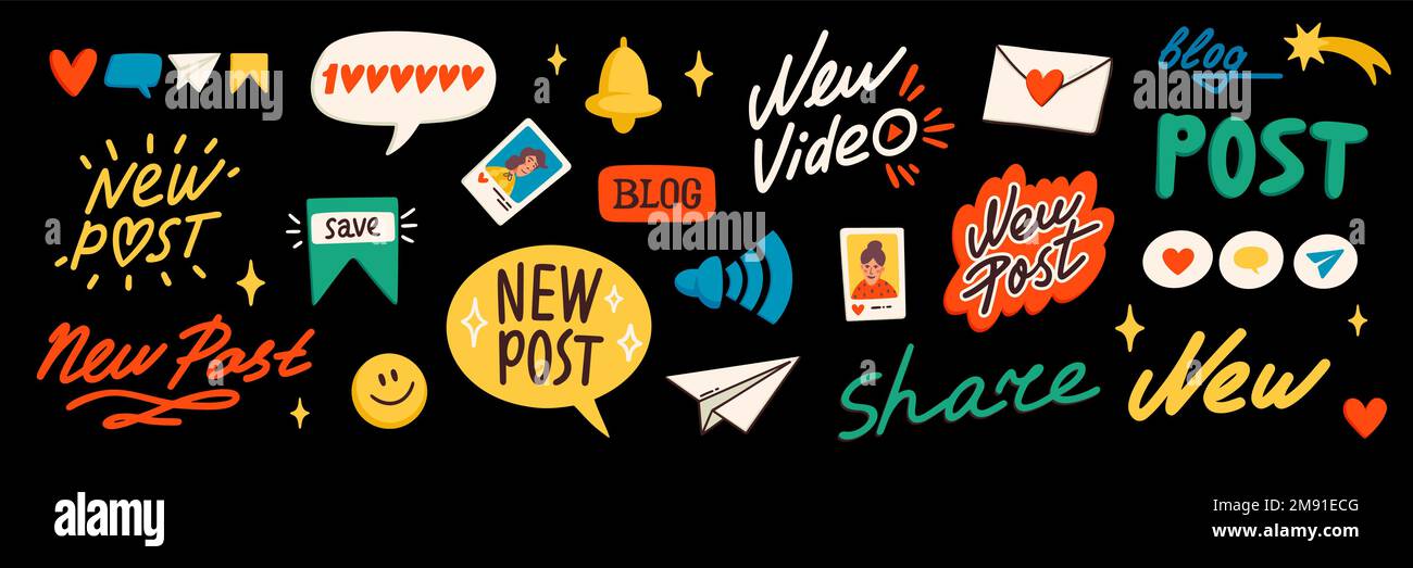 Icônes de contenu de blog. Blogging ou vlogging icônes de dessin animé pour social midea vecteur illustration plate. Illustration de Vecteur