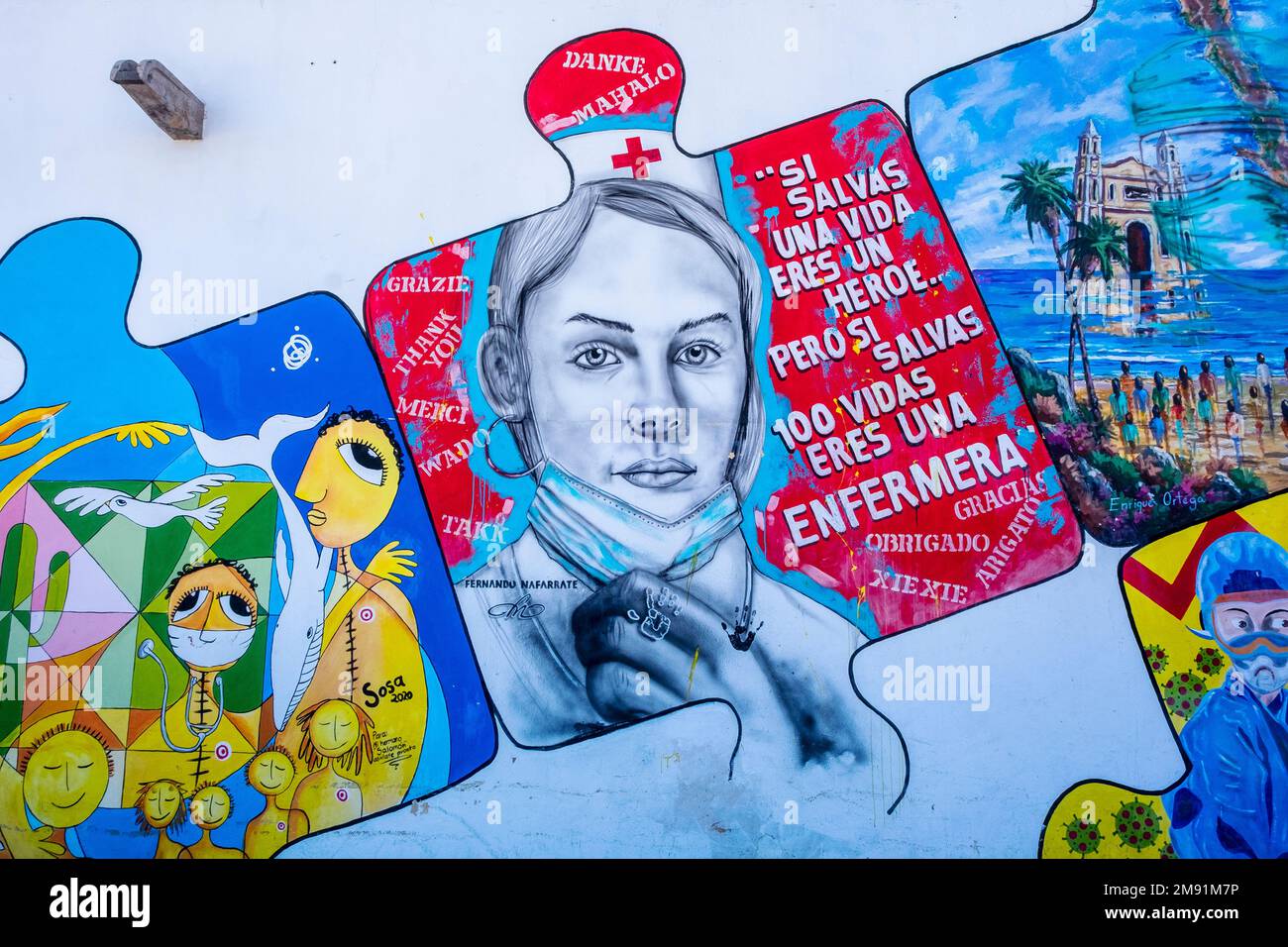 Fresque célébrant les infirmières féminines, San José del Cabo, Baja California, Mexique Banque D'Images