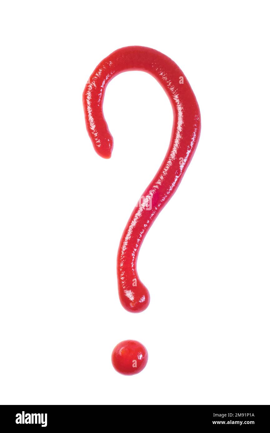 Symbole de marque d'interrogation en ketchup isolé sur fond blanc Banque D'Images