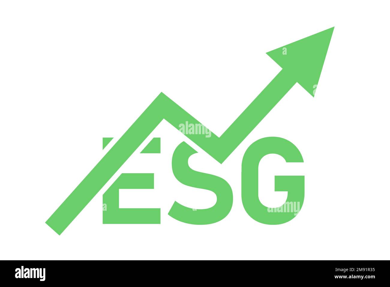 Investissement ESG et socialement responsable. Investissement financier et responsabilité sociale et environnementale. Texte et flèche indiquant le bénéfice, la croissance et l'ir Banque D'Images