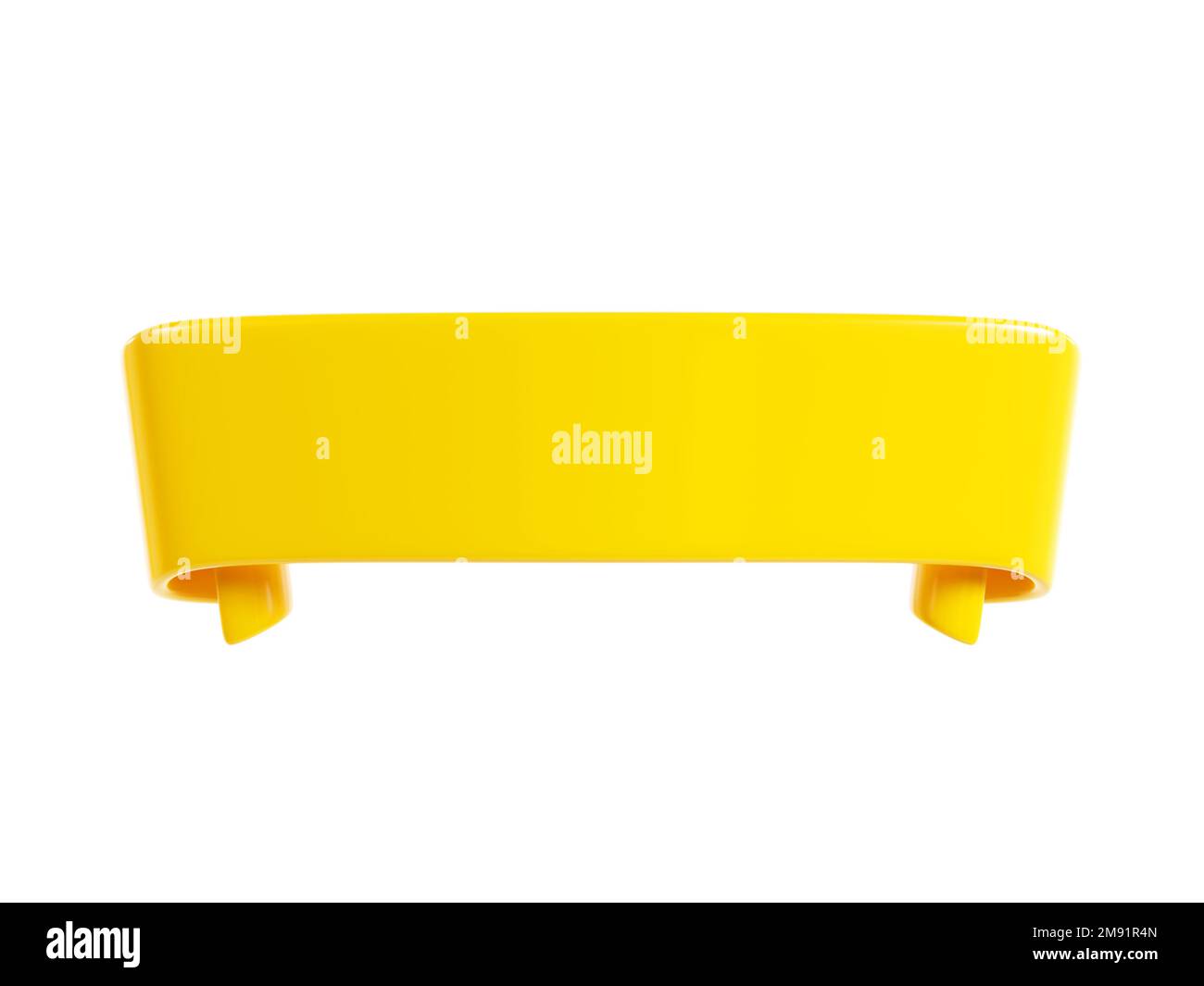 Ruban texte bannière 3D rendu - ruban jaune brillant laminé double pour message de vente ou de promotion. Banque D'Images