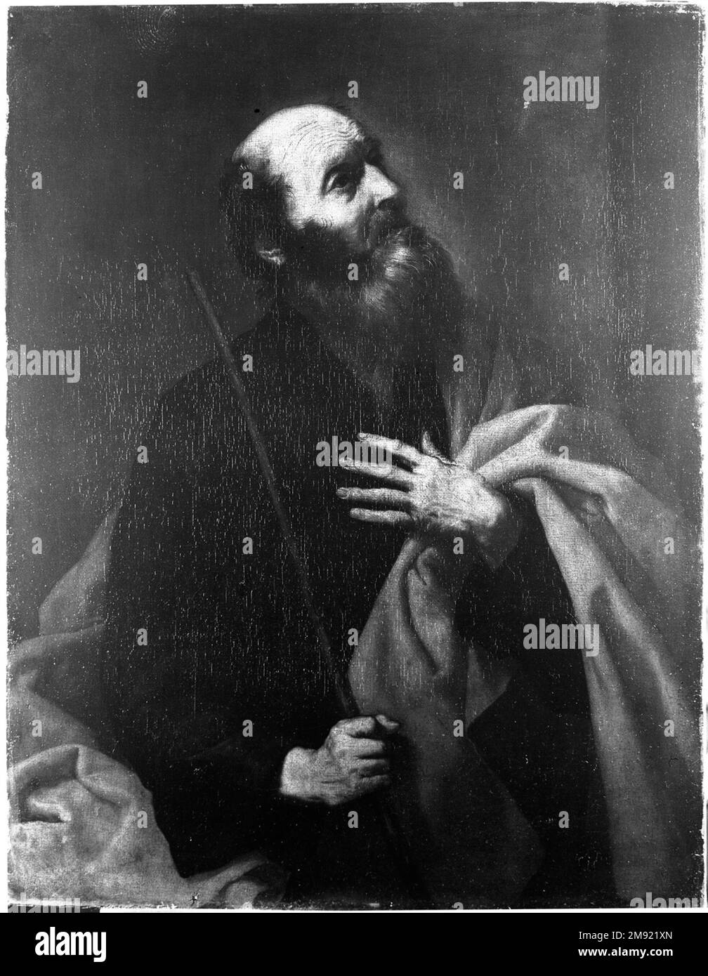 Saint Joseph avec la barre fleurie Jusepe de Ribera (espagnol, 1591-1652). Saint Joseph avec la tige de floraison, début 1630s. Huile sur panneau, 46 x 35 3/4 in. (116,8 x 90,8 cm). Appelé “Lo Spagnoletto” (le petit Espagnol) par sa clientèle italienne, le Ribera, né et formé en Espagne, a fait sa carrière à Naples, où son principal patron, le duc d'Osuna, a servi de vice-roi aux dirigeants bourbons espagnols du sud de l'Italie. Suivant une tradition espagnole initiée par le célèbre peintre El Greco (1541–1614), Ribera a peint des portraits individuels des intimates du Christ, y compris son père Saint Joseph and Banque D'Images Saint Joseph avec la barre fleurie Jusepe de Ribera (espagnol, 1591-1652). Saint Joseph avec la tige de floraison, début 1630s. Huile sur panneau, 46 x 35 3/4 in. (116,8 x 90,8 cm). Appelé “Lo Spagnoletto” (le petit Espagnol) par sa clientèle italienne, le Ribera, né et formé en Espagne, a fait sa carrière à Naples, où son principal patron, le duc d'Osuna, a servi de vice-roi aux dirigeants bourbons espagnols du sud de l'Italie. Suivant une tradition espagnole initiée par le célèbre peintre El Greco (1541–1614), Ribera a peint des portraits individuels des intimates du Christ, y compris son père Saint Joseph and Banque D'Images