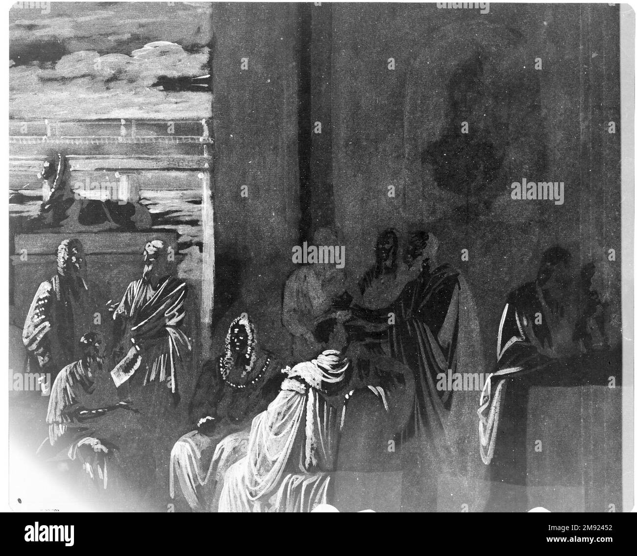 Connaissez ton moi Benjamin West (américain, 1738-1820). Connaissez ton moi, 1768. Encre de Galle de fer et lavages, et impasto d'huile et lavages sur papier ivoire, modérément épais, modérément texturé., feuille: 18 3/4 x 25 1/2 po. (47,6 x 64,8 cm). Probablement une étude préliminaire pour une peinture d’histoire jamais réalisée, le dessin WASH de Benjamin West présente une vision allégorique de la Royal Academy of Arts de Londres, une organisation d’artistes professionnels fondée en 1768, comme un rassemblement d’hommes savants issus de différentes époques. Certaines figures portent des toges classiques, tandis que d'autres ne portent pas de perruques et de robes contemporaines. Réf. Supplémentaire Banque D'Images