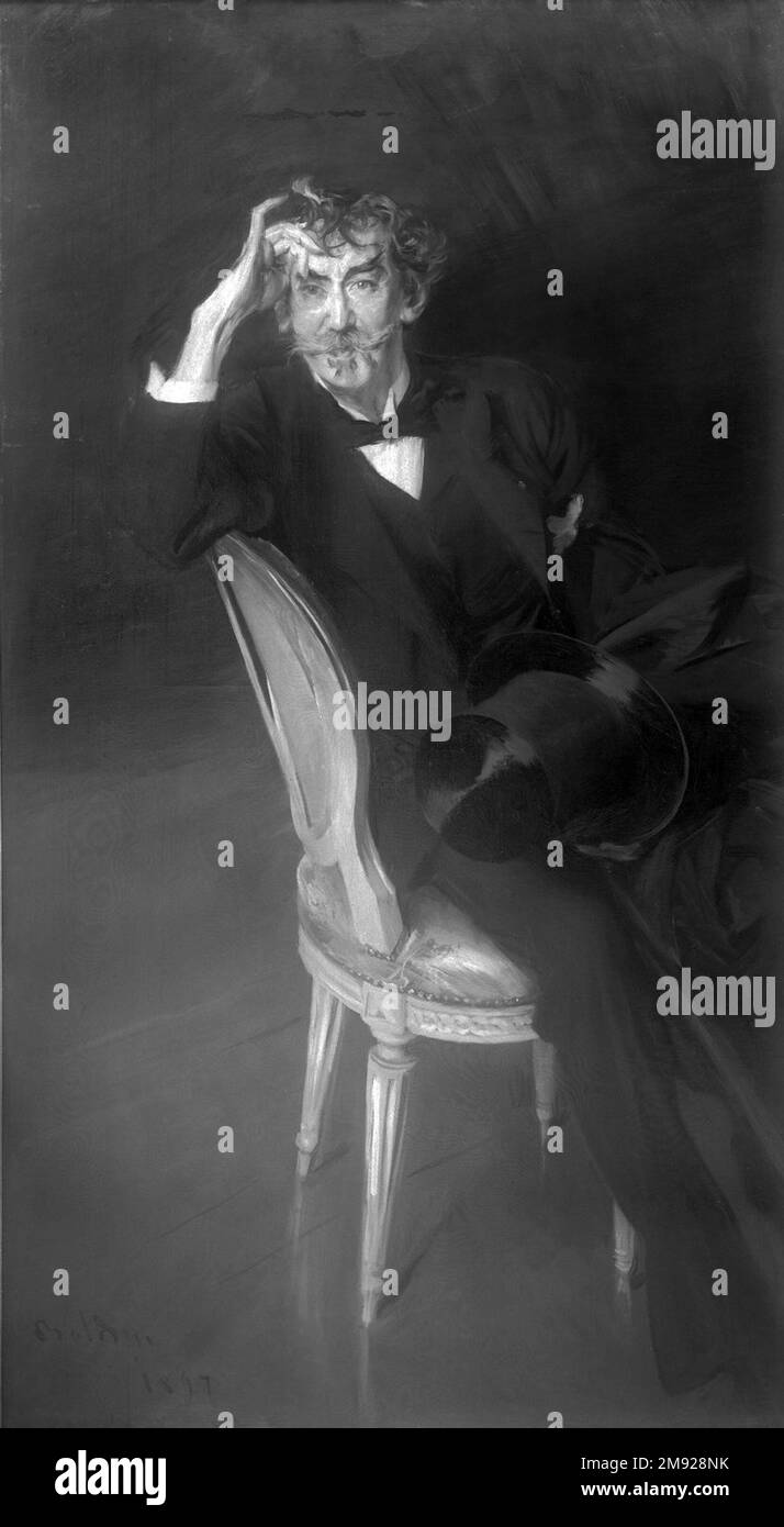 Portrait de James McNeill Whistler Giovanni Boldini (italien, 1842-1931). Portrait de James McNeill Whistler, 1897. Huile sur toile, 67 1/4 × 37 1/4 in. (170,8 × 94,6 cm). Avec cette œuvre, Giovanni Boldini peint son homologue et ami, l'artiste américain James Abbott McNeill Whistler (1834–1903), vêtu de vêtements noirs de soirée accessoirisés d'un chapeau haut élégant, son revers ponctué par la rosette rouge de la Légion d'honneur. En déployant son travail de brushwork éblouissant pour capturer la personnalité vibrante et le style cosmopolite du sitter, il dépeint Whistler appuyé sur le dos de sa chaise, tourné avec fracas Banque D'Images