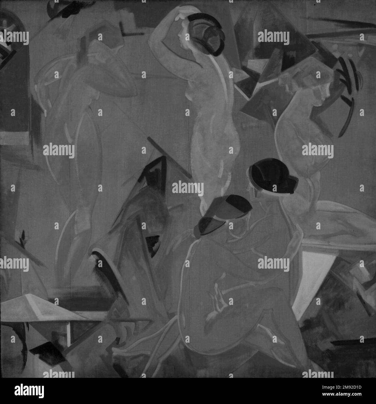 The Barning Arthur B. Davies (américain, 1862-1928). L'auvent, 1915. Huile sur toile, 108 3/8 x 108 1/4 in. (275,3 x 275 cm). Dans les années qui ont suivi immédiatement l'Armory Show de 1913, Davies s'est éloigné de ses œuvres figuratives traditionnelles pour expérimenter avec sa propre marque de formes et de compositions d'influence cubiste. À partir de 1914, il a commencé à adapter sa nouvelle esthétique à des toiles de grande envergure comme celle-ci, dans lesquelles le caractère essentiellement décoratif de sa version du modernisme est apparent. Un écrivain en 1917 a commenté que dans ce travail l'artiste 'a allié sa nouvelle connaissance de la géométrie Banque D'Images