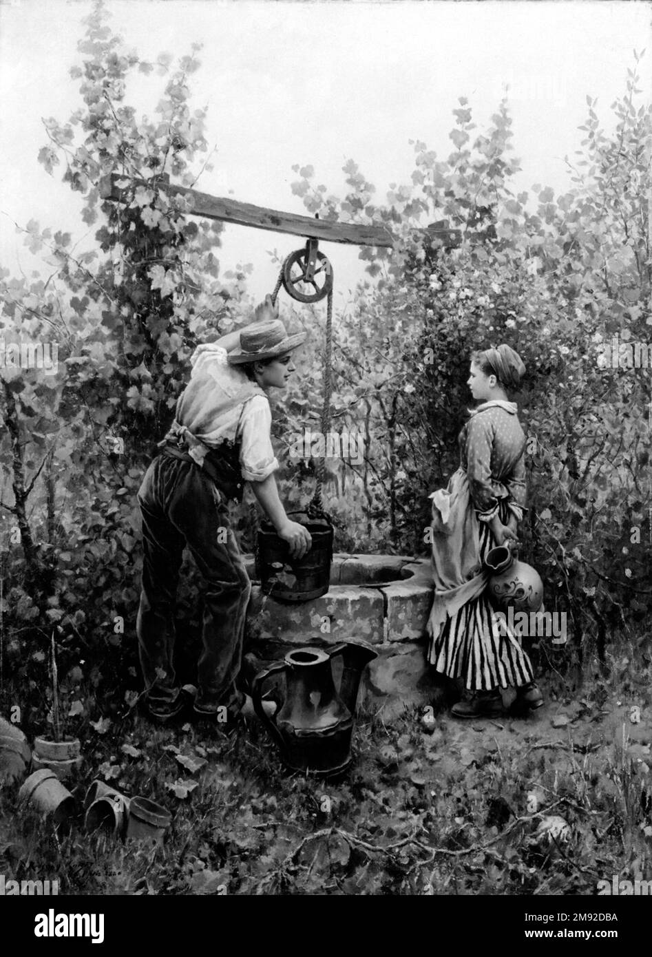Le puits Daniel Ridgway Knight (américain, 1839-1924). Le puits, 1880. Huile sur toile, 39 5/16 x 28 15/16 in. (99,9 x 73,5 cm). Comme beaucoup d'Américains de sa génération, Daniel Ridgway Knight a recherché sa formation universitaire à Paris, où il est resté expatrié à partir de 1873. Le puits, qui est typique des sujets paysannes sentimentaux qui ont occupé des Américains formés en français et qui ont satisfait leur audience à la maison, démontre le caractère détaillé des premiers travaux de Knight. Conformément à la méthode académique française rigoureuse, il a exécuté de vastes sujets préparatoires avant d'entreprendre la fin Banque D'Images
