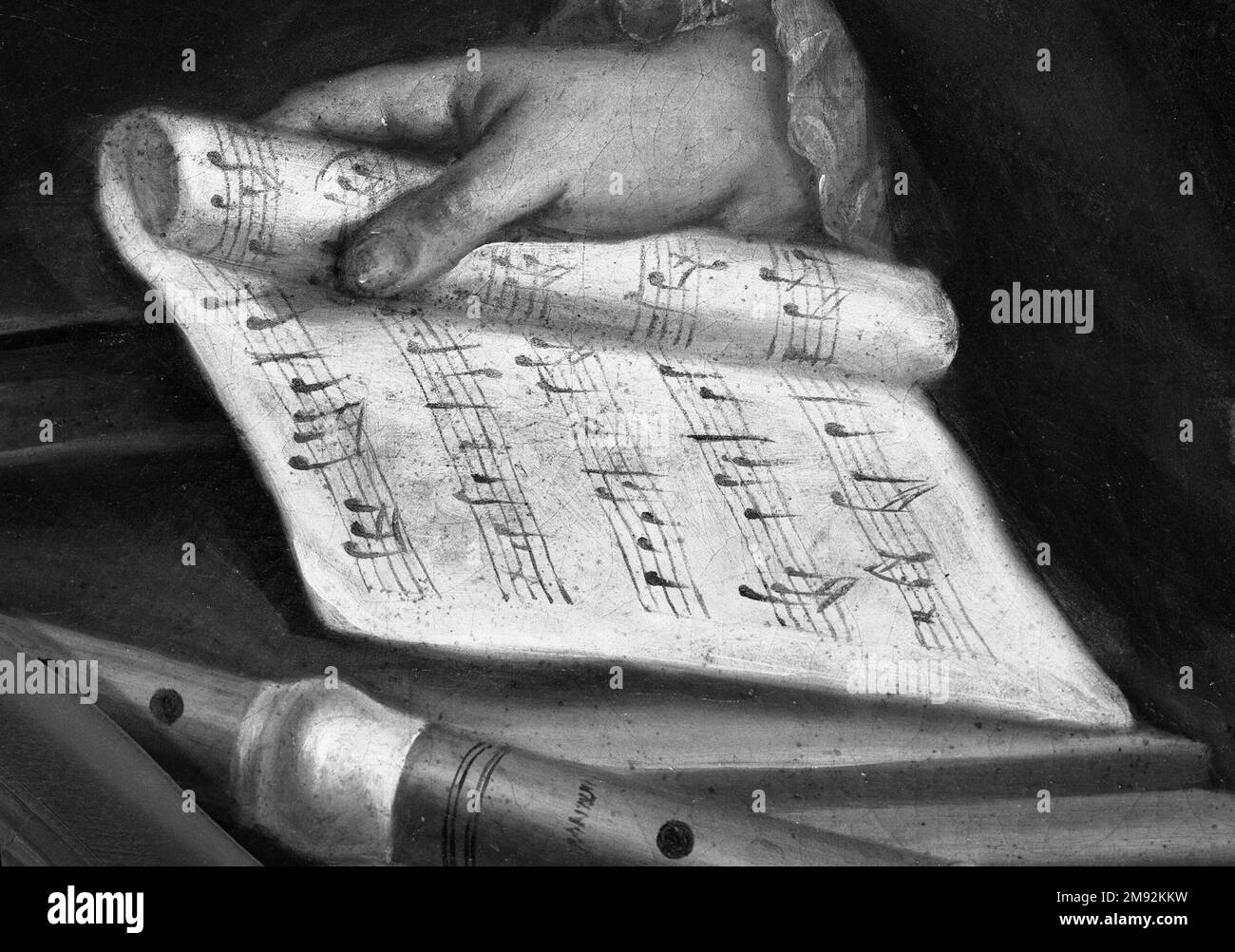 Un musicien italien (peut-être école napolitaine). Un musicien, 18th siècle. Huile sur toile, forme de bouclier : 42 x 38 1/2 po. (106,7 x 97,8 cm). Art européen 18th siècle Banque D'Images