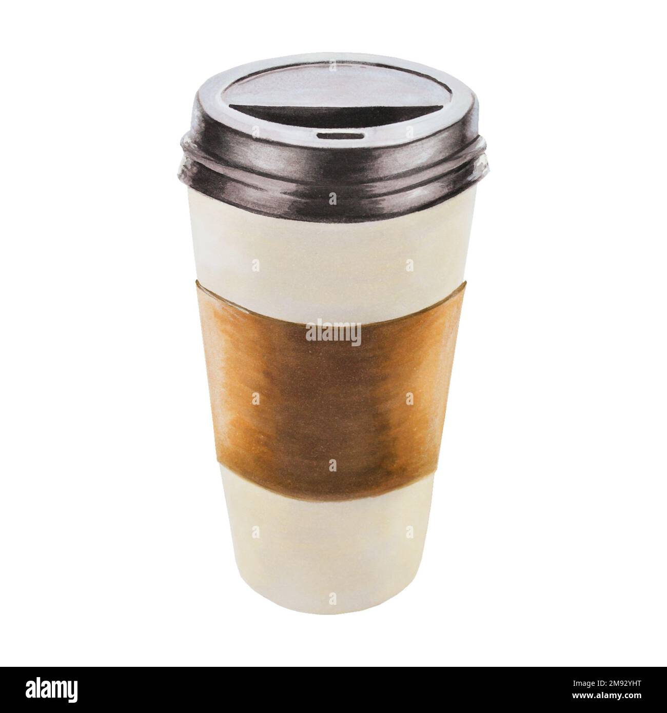 Illustration d'une tasse à café en papier aquarelle avec couvercle. Peinture à la main Prenez le café sur un fond blanc isolé. Pour les designers, menu, boutique, bar Banque D'Images