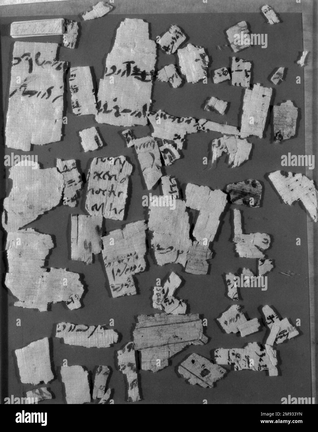 Fragments de papyrus inscrits dans des fragments de papyrus Demotic et grec inscrits dans des fragments de papyrus Demotic et Greek, 664 B.C. E.-395 C.E. Papyrus, encre, verre : 10 1/4 x 8 1/16 po. (26 x 20,5 cm). Art égyptien, classique, ancien proche de l'est 664 B.C. E.-395 C.E. Banque D'Images