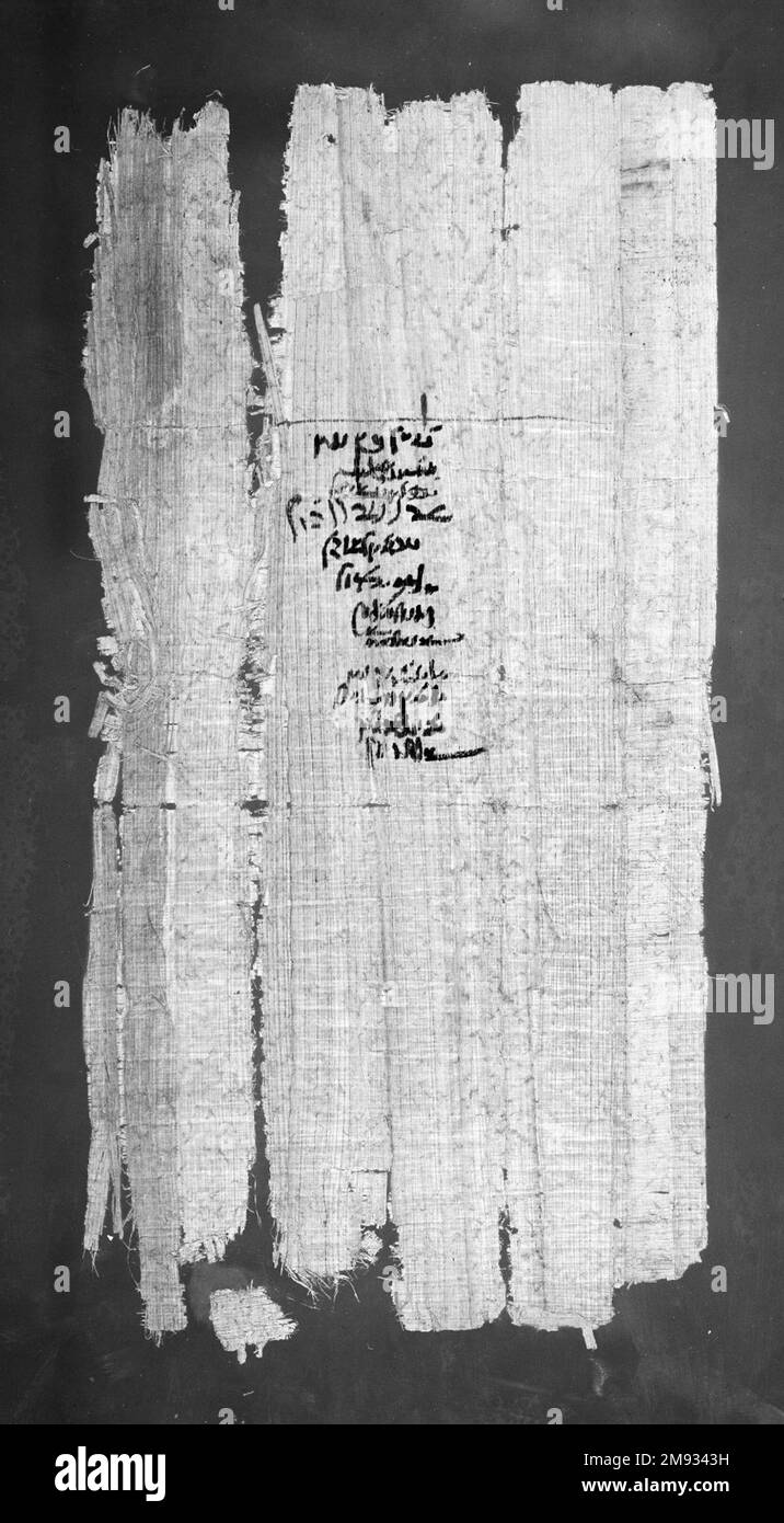 Papyrus inscrit en papyrus Demotique et grec inscrit en Demotique et grec, 9 février, 108 B.C.E. Papyrus, encre, verre : 10 7/16 x 17 po. (26,5 x 43,2 cm). Egyptien, classique, ancien proche de l'est 9 février d'art, 108 B.C.E. Banque D'Images