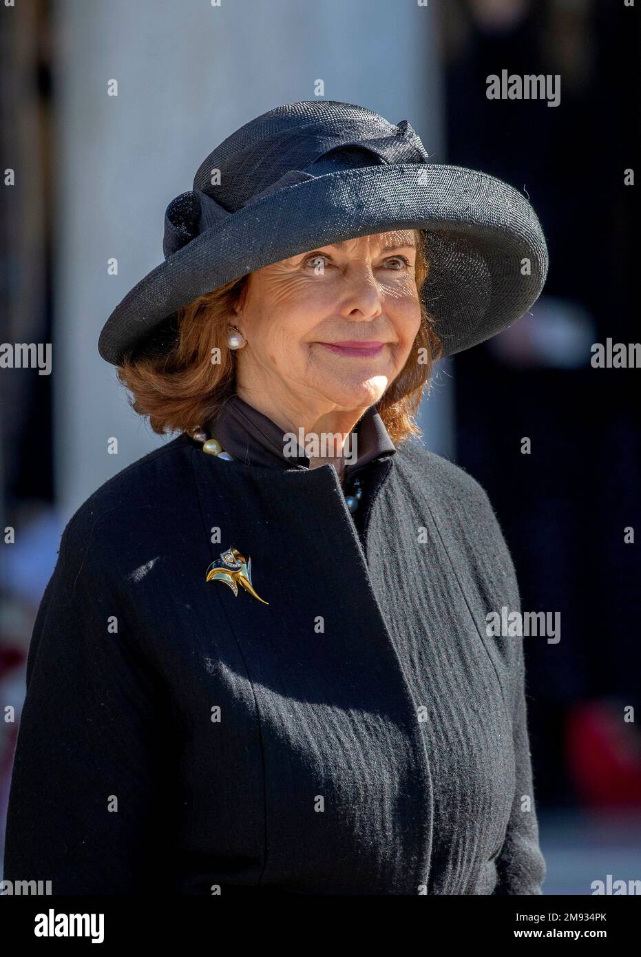 La reine Sylvia de Suède arrive à la cathédrale métropolitaine d'Athènes, sur 16 janvier 2023, pour assister au service funéraire de HM Roi Constantine II, (2 -6-1940 –† 10-1- 2023), ancien roi des hellènes photo: Albert Nieboer/pays-Bas OUT/point de vue OUT Banque D'Images