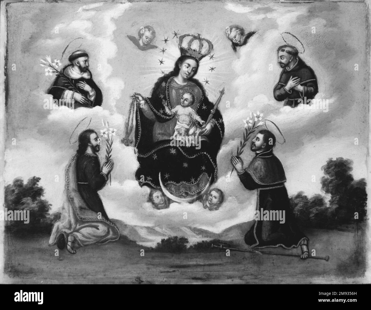 Notre Dame du Rosaire avec les saints mexicains. Notre-Dame du Rosaire aux Saints, 18th siècle. Huile sur pierre (tecali), 11 1/4 x 14 7/16 x 3/4 po. (28,6 x 36,7 x 1,9 cm). Art européen 18th siècle Banque D'Images