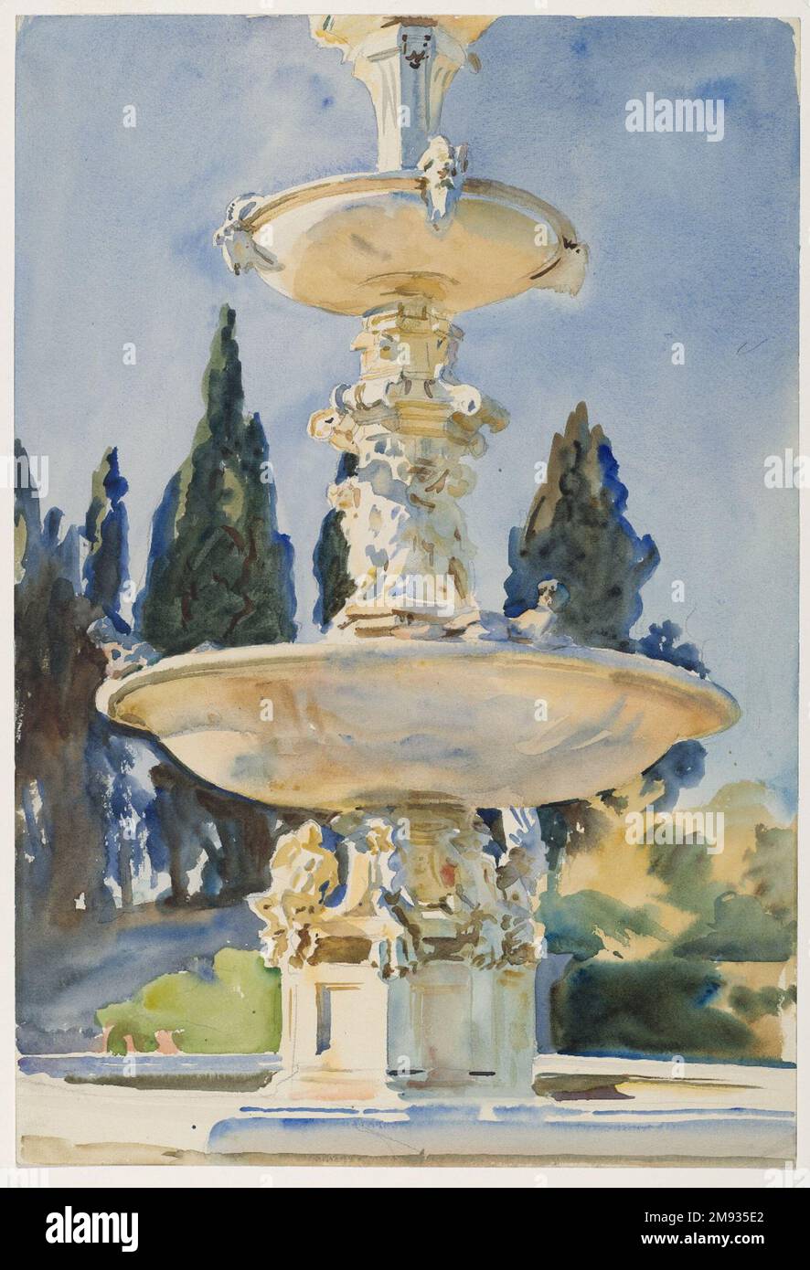 Dans une villa Médicis John Singer Sargent (américain, né en Italie, 1856-1925). Dans une villa Medici, 1906. Aquarelle translucide et touches d'aquarelle opaque avec sous-dessin graphite, 21 3/16 x 14 3/8in. (53,8 x 36,5cm). Le cadre de cette aquarelle aux couleurs vives était le jardin Renaissance classique de la Villa Medici di Castello, conçu par Niccolò Tribolo pour extol le règne de Cosimo de’ Medici sur la ville voisine de Florence. Le jardin a été aménagé sur une pente, avec une boîte géométrique et des haies d'herbes comme toile de fond pour les grandes fontaines par Benedetto Varchi. Bien que Sargent Banque D'Images