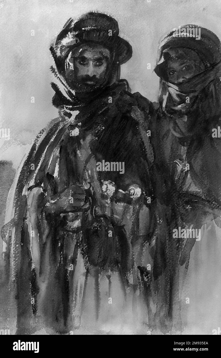 Bédouins John Singer Sargent (américain, né en Italie, 1856-1925).  Bédouins, 1905-1906. Aquarelle opaque et translucide, 18 x 12in. (45,7 x  30,5cm). Sargent a considéré ce portrait puissant de deux hommes comme le