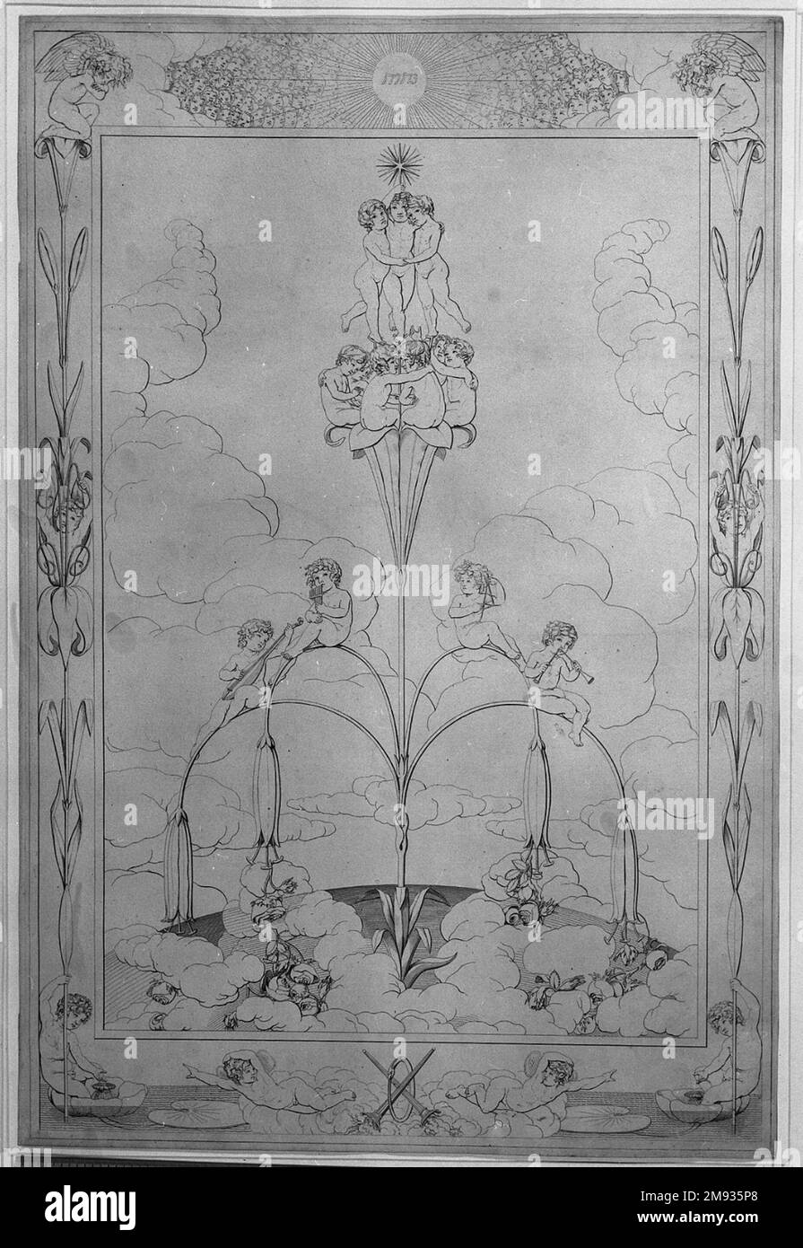 Morning (Der Morgen) Philipp Otto Runge (allemand, 1777-1810). Matin (Der Morgen), 1803-1805. Gravure sur papier vélin, feuille : 28 1/4 x 19 po. (71,8 x 48,3 cm). Ces gravures font partie d’une rare première édition du Times of Day de Philipp Otto Runge, un ensemble de quatre grands imprimés (matin, jour, soir et nuit) remplis de décorations florales élaborées et d’enfants angéliques destinés à symboliser le cycle éternel de la nature. Pour Runge, la vie humaine faisait partie de ce cycle, et le monde naturel était une expression du divin. Runge avait l'intention d'utiliser ces dessins pour une série monumentale de peintures murales, mais Banque D'Images