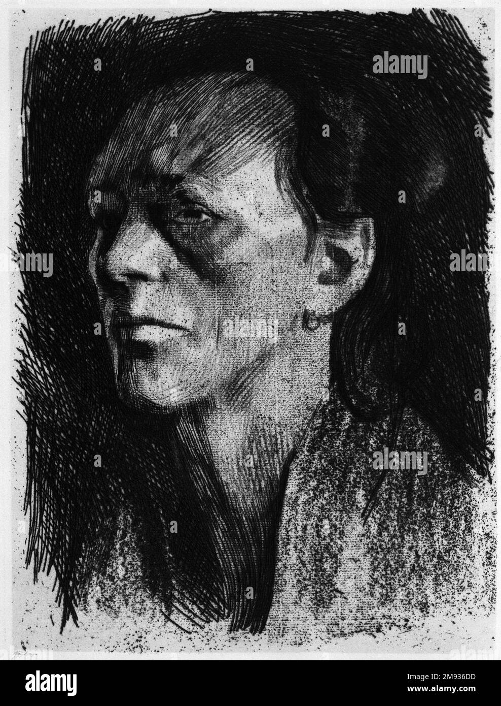 Femme travailleuse (avec Earring) (Arbeiterfrau [mit dem Ohrring]) Käthe Kollwitz (allemand, 1867-1945). , 1910. Gravure en masse douce sur papier vélin, image (plaque) : 12 3/8 x 9 5/16 po. (31,4 x 23,7 cm). Art européen 1910 Banque D'Images