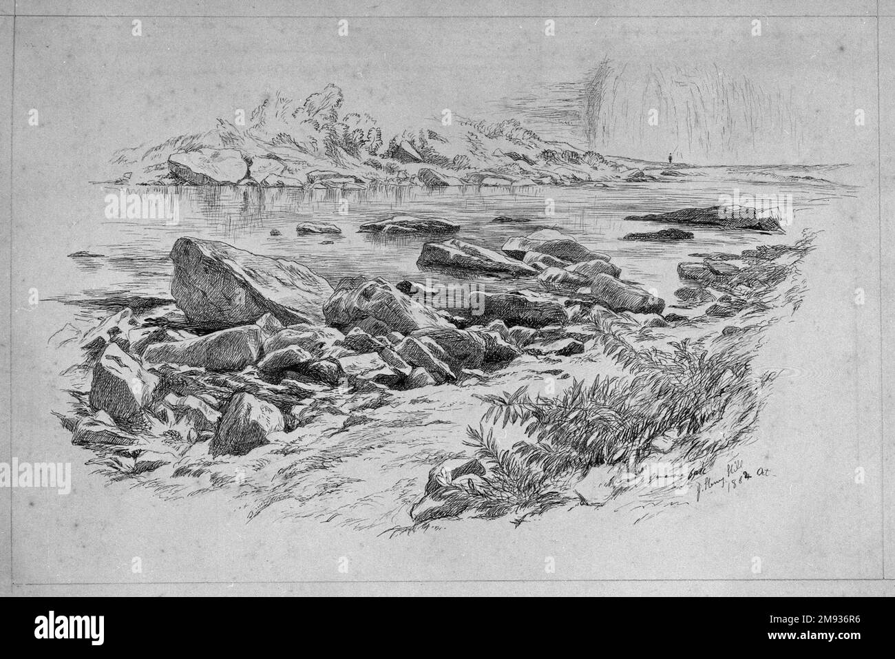 Genesee Falls John Henry Hill (américain, 1839-1922). Genesee Falls, 1862 ou 1864 octobre. Stylo et encre sur papier, feuille : 8 7/16 x 11 3/4 po. (21,4 x 29,8 cm). American Art 1862 ou 1864 octobre Banque D'Images