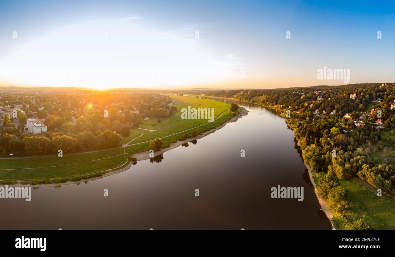 Vue aérienne de la vallée de l'Elbe à Dresde Banque D'Images