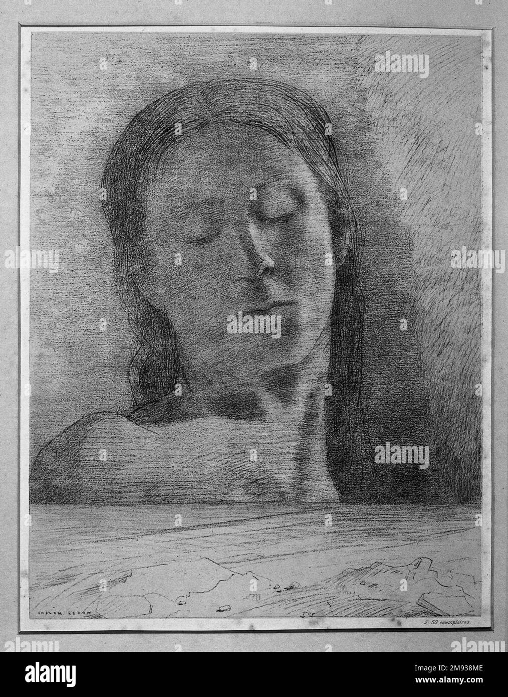 Yeux fermés (Yeux Clos) Odilon Redon (français, 1840-1916). Yeux fermés (Yeux Clos), 1890. Lithographie sur papier de Chine, 22 x 16 po. (55,9 x 40,6 cm). Art européen 1890 Banque D'Images